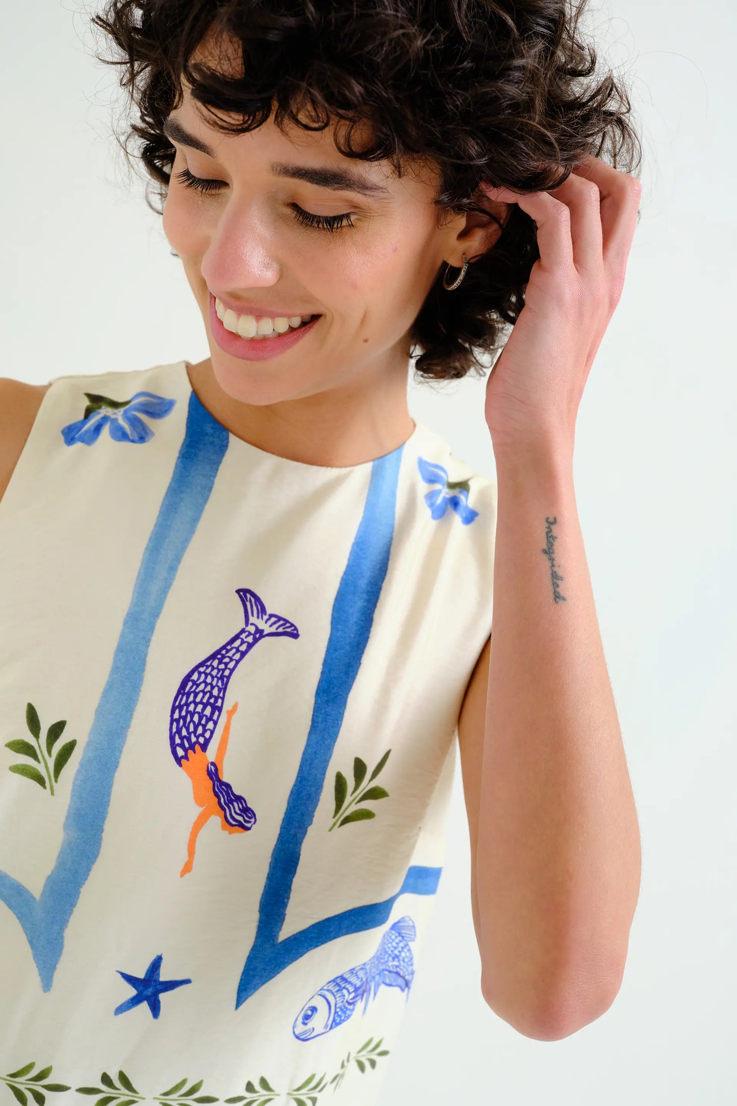 Long dress with Palm & Mermaid print