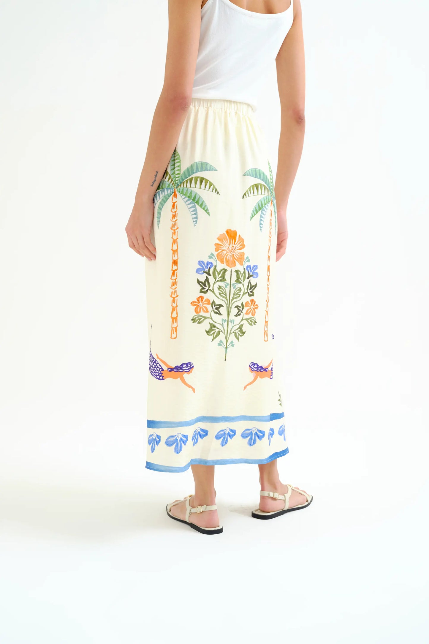 Falda larga con estampado Palm & Mermaid