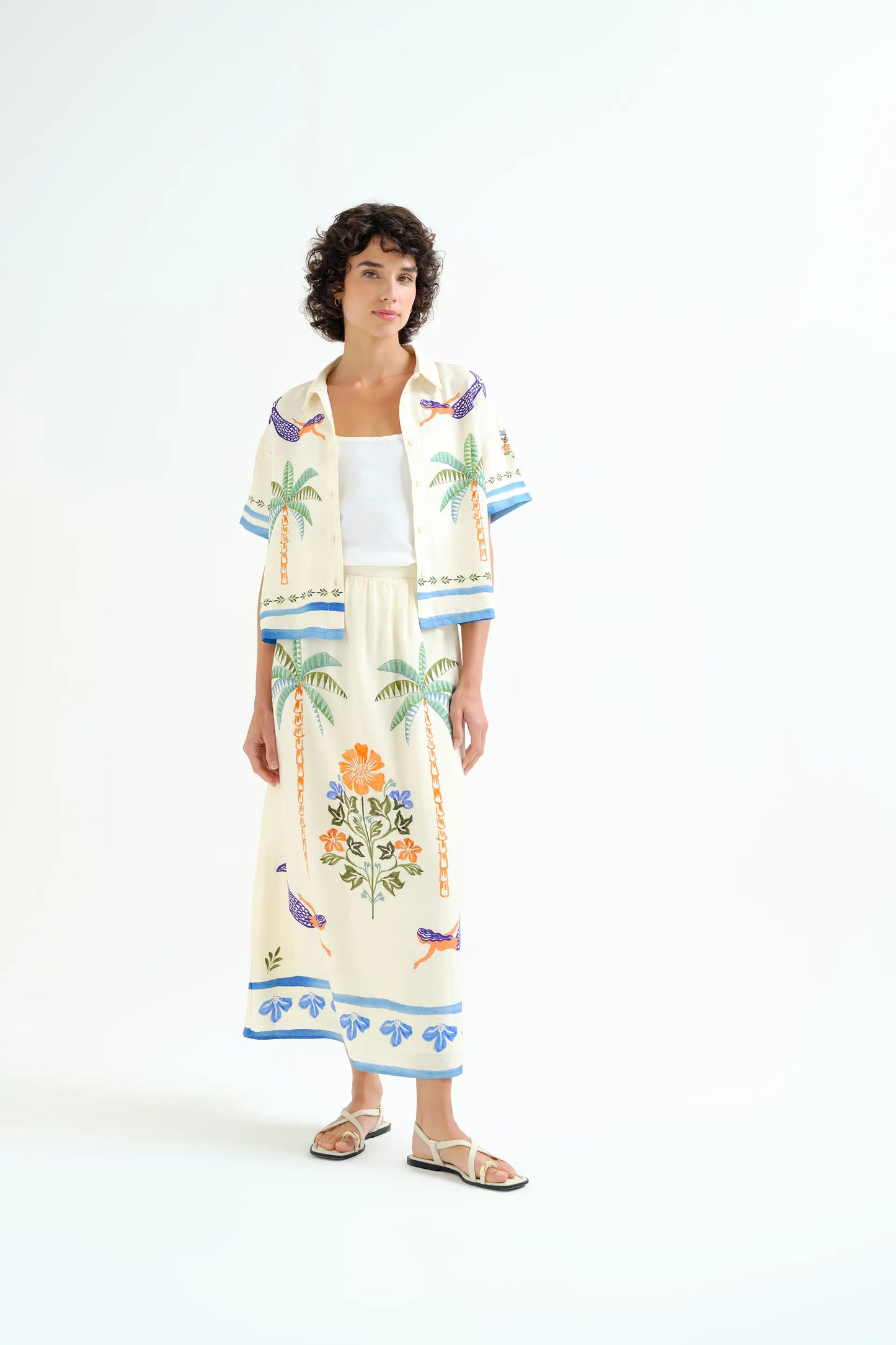 Falda larga con estampado Palm & Mermaid