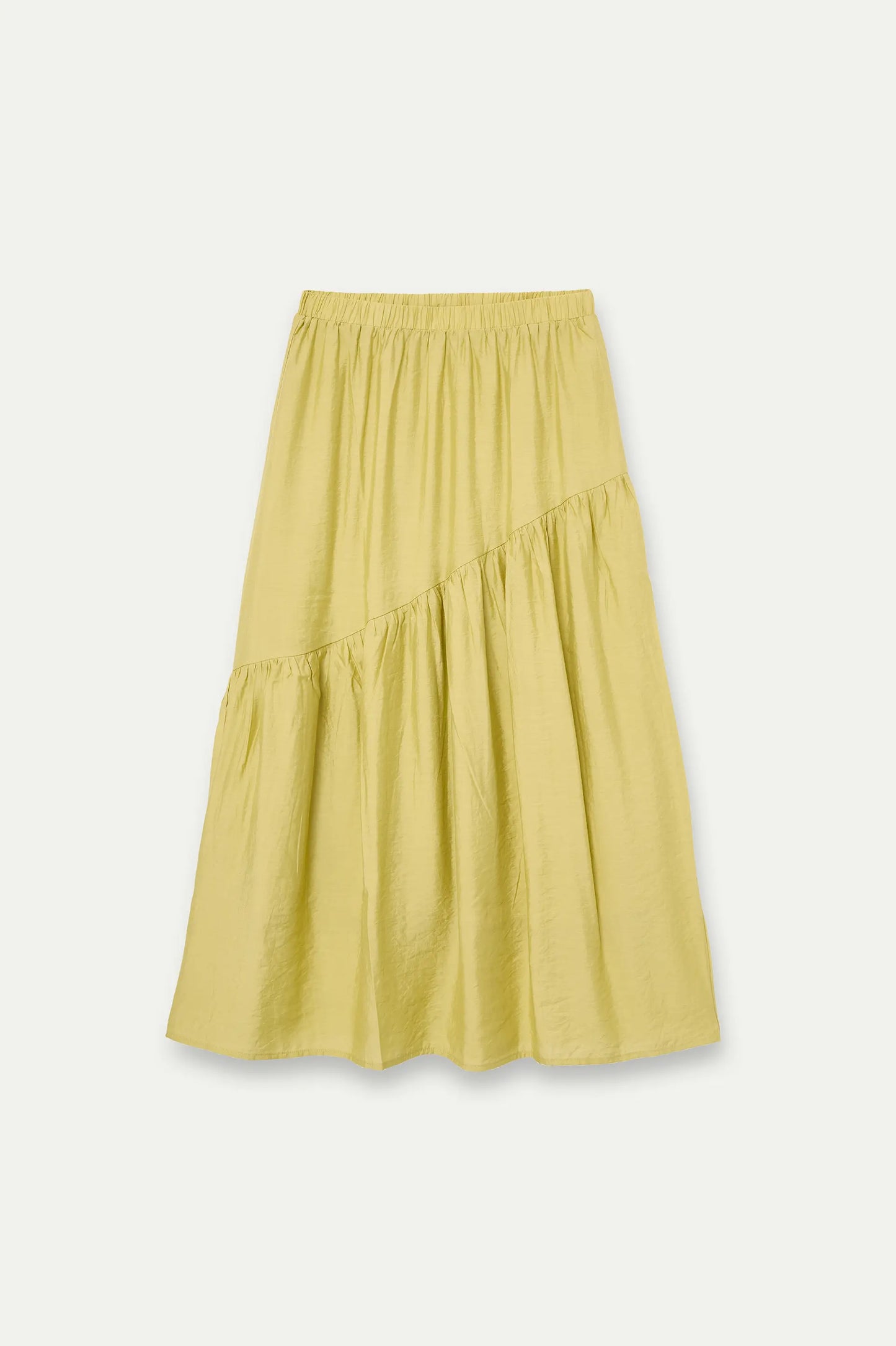 pistachio green maxi skirt with asymmetrical cut