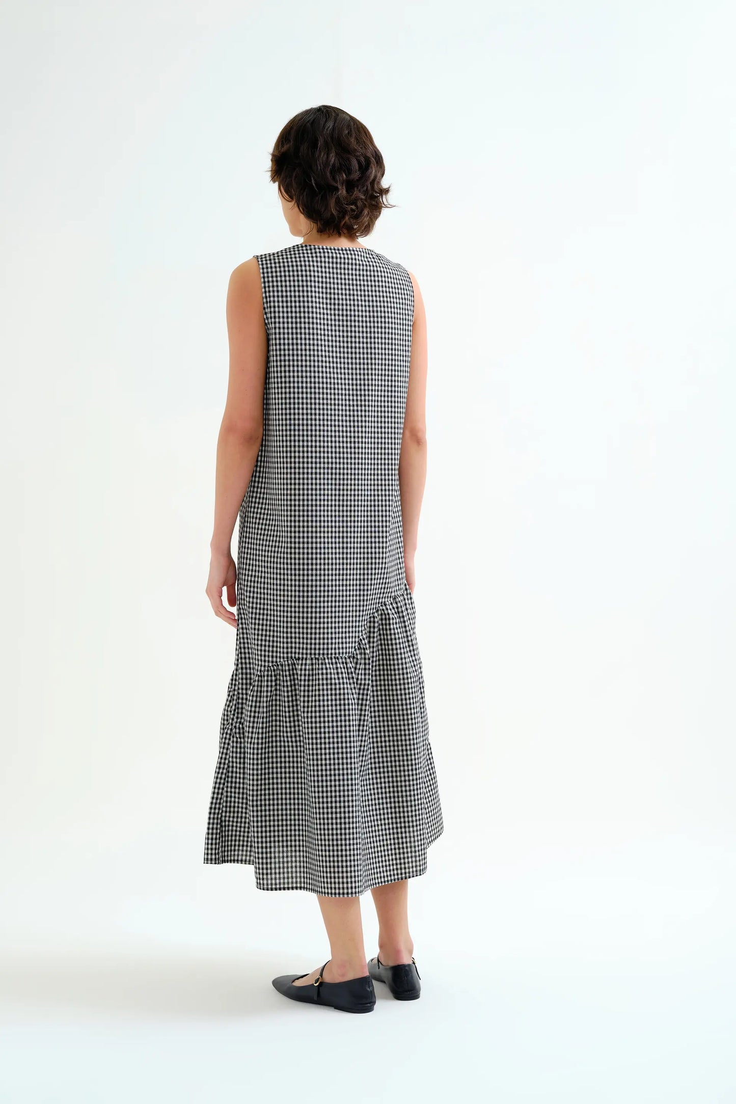 Vestido midi cuadros vichy negro