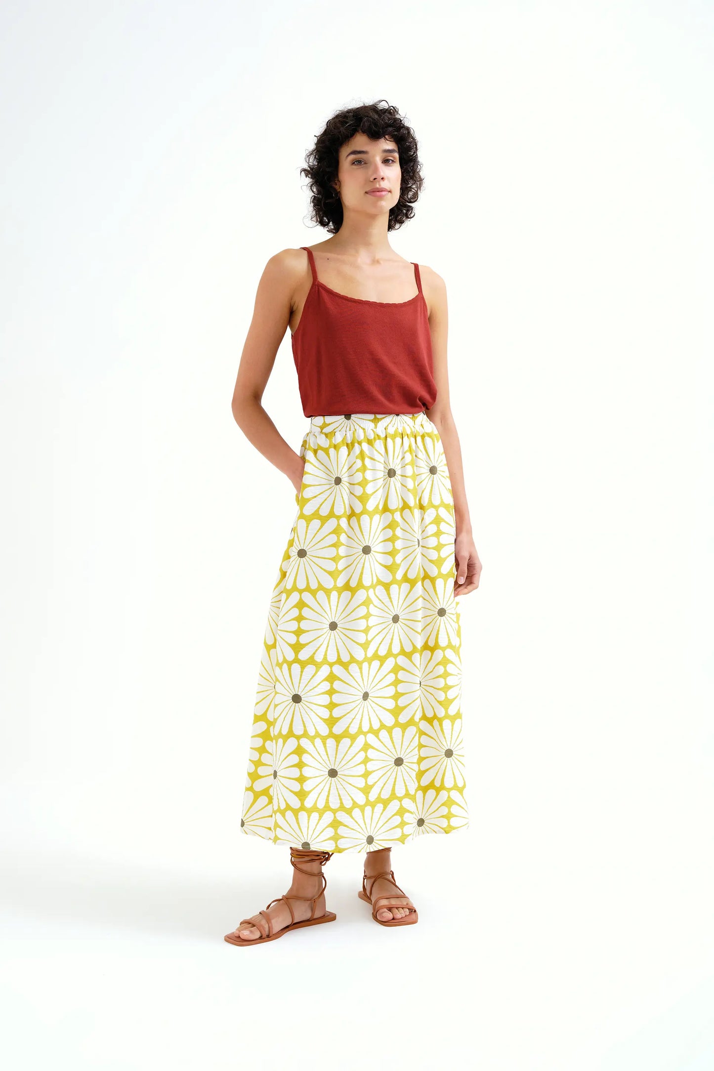 Falda larga con estampado Olive Flower