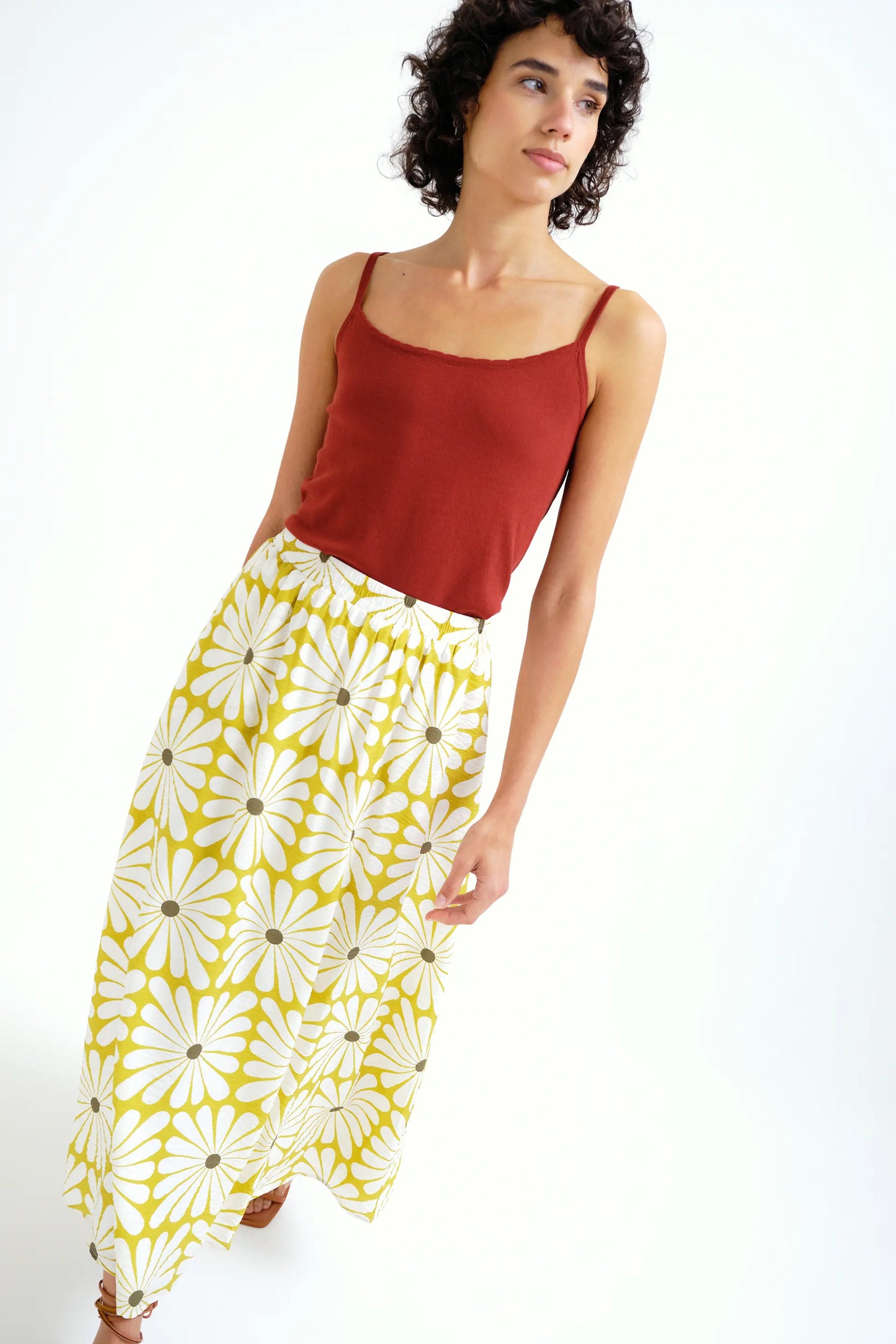 Falda larga con estampado Olive Flower