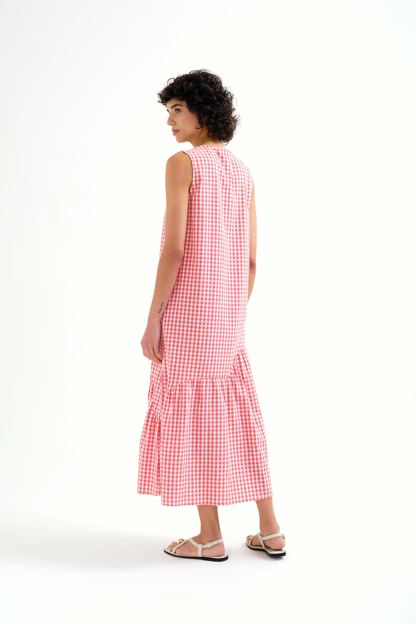 Vestido midi 100% algodón cuadros vichy rojo