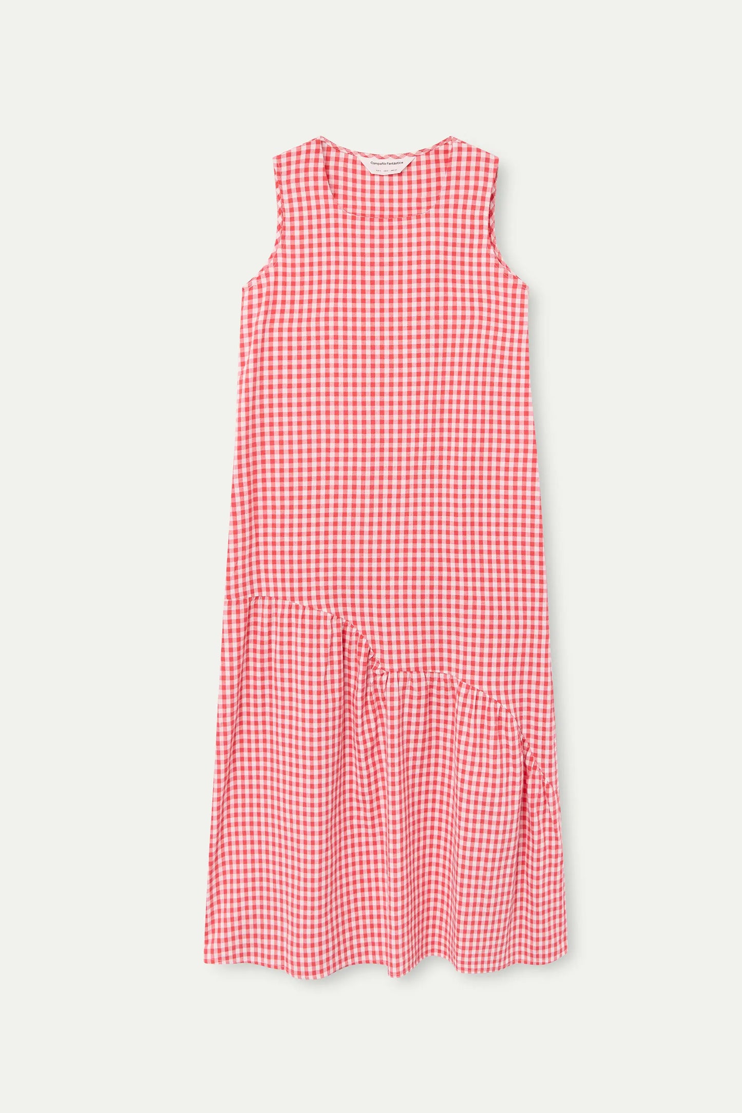 Vestido midi 100% algodón cuadros vichy rojo