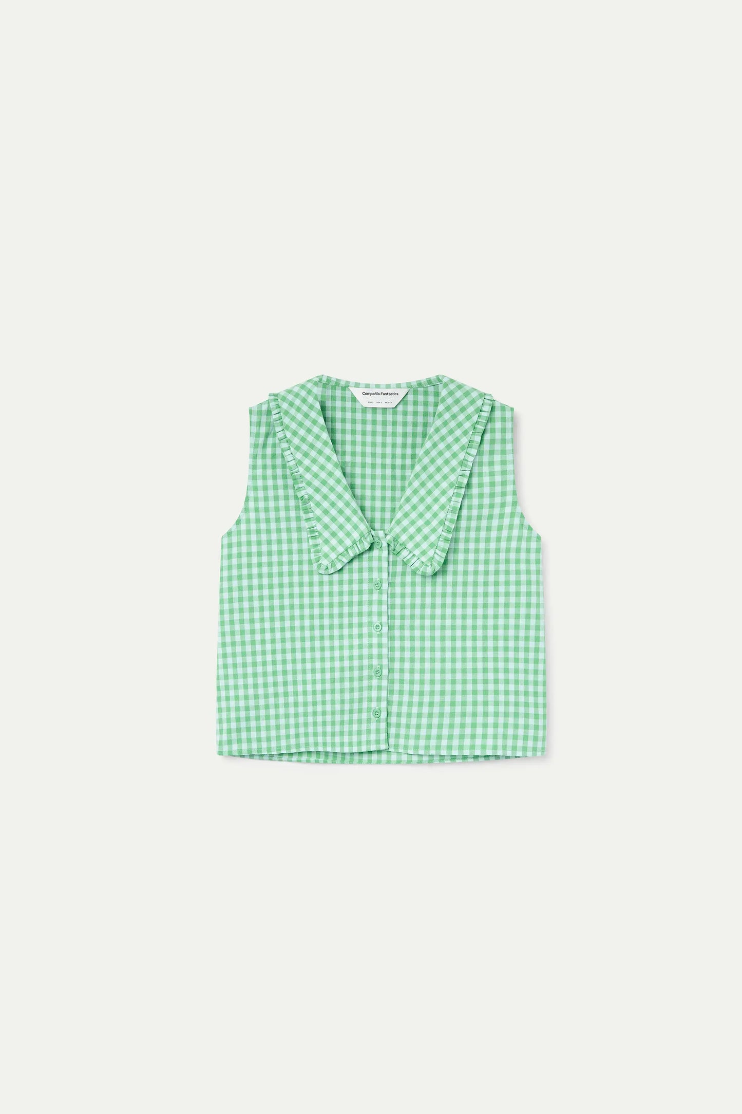Top 100% algodón cuadros vichy verde claro