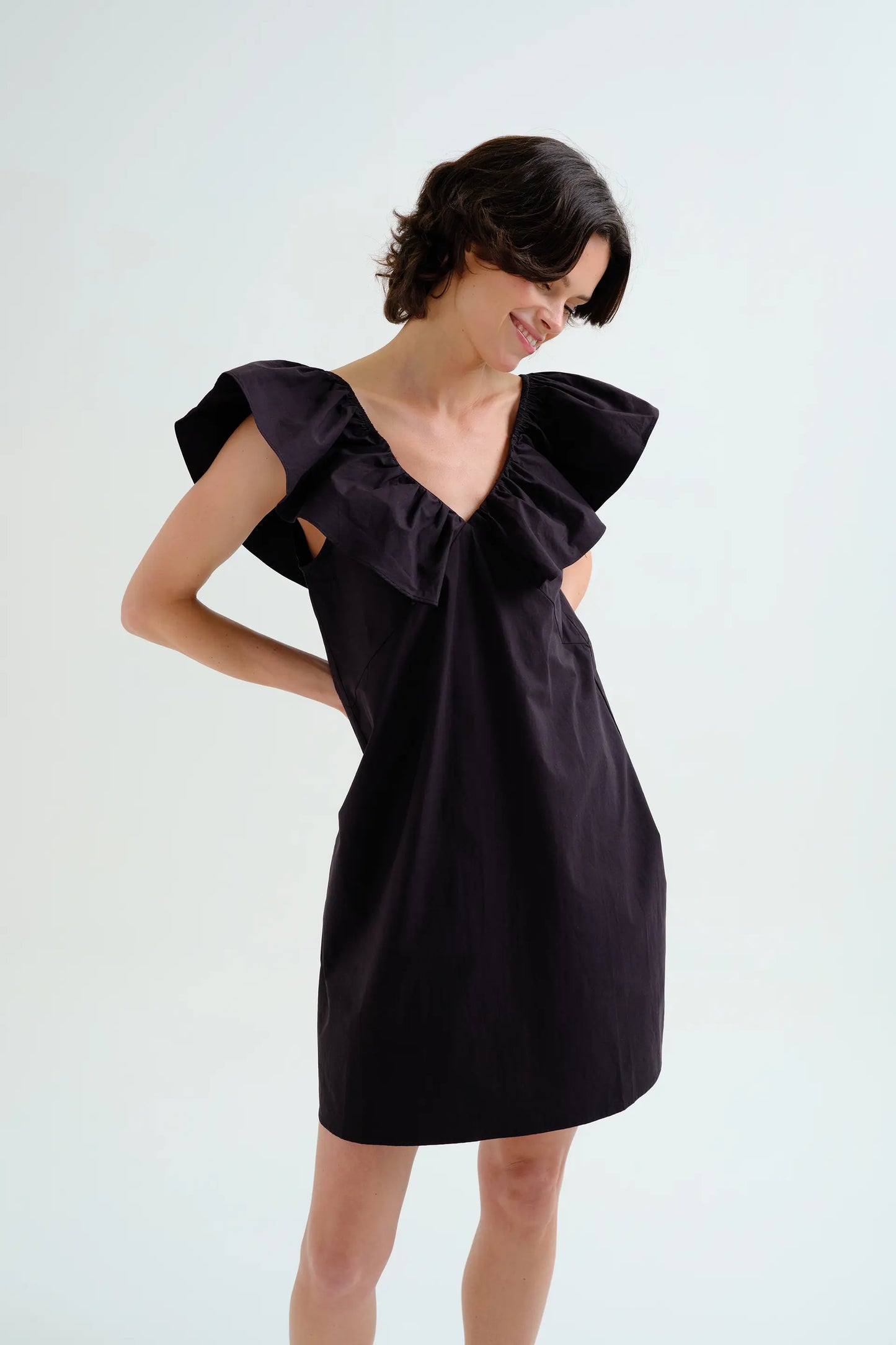 Abito corto nero, 100% cotone