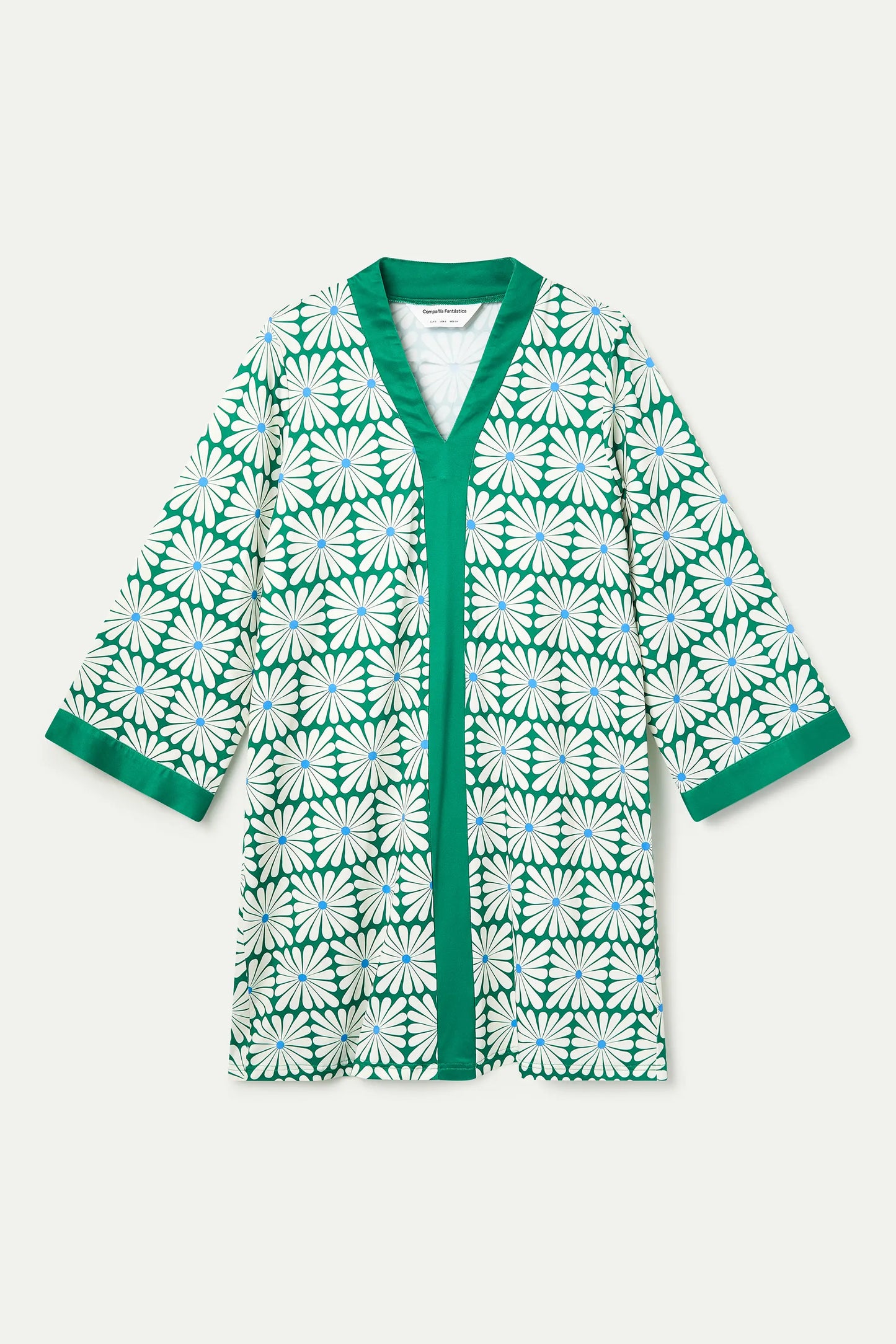 Kaftan corto con estampado Olive Flower Green