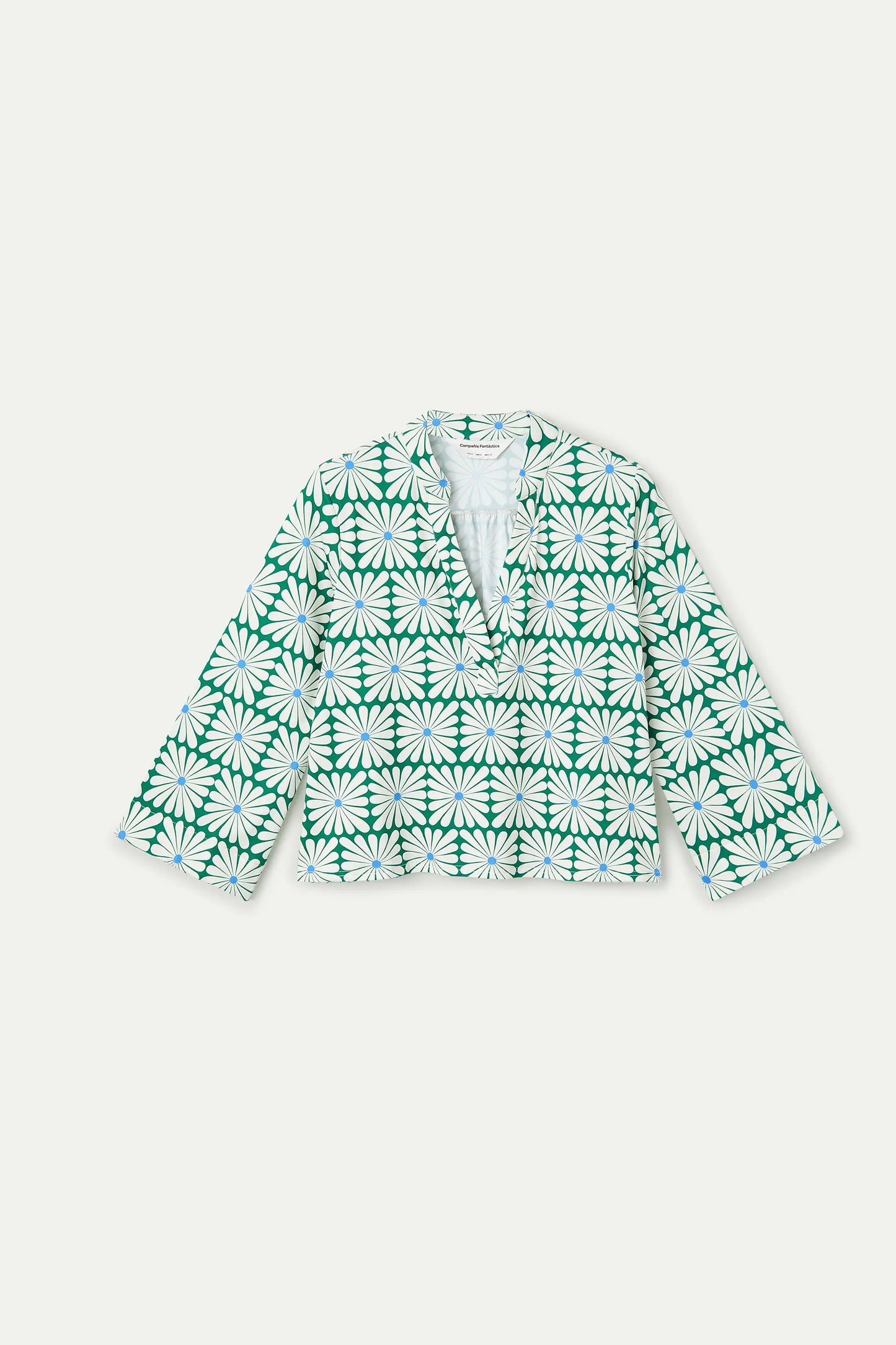 Top da spiaggia a maniche lunghe con stampa Olive Flower Green
