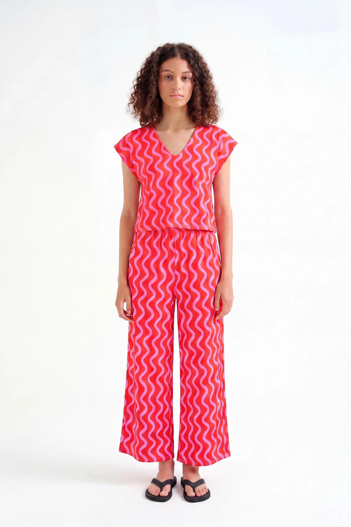 Top con stampa Wave rossa e rosa