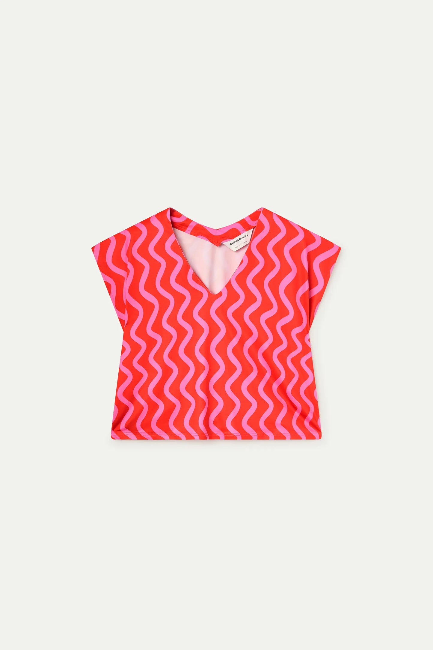 Top con stampa Wave rossa e rosa