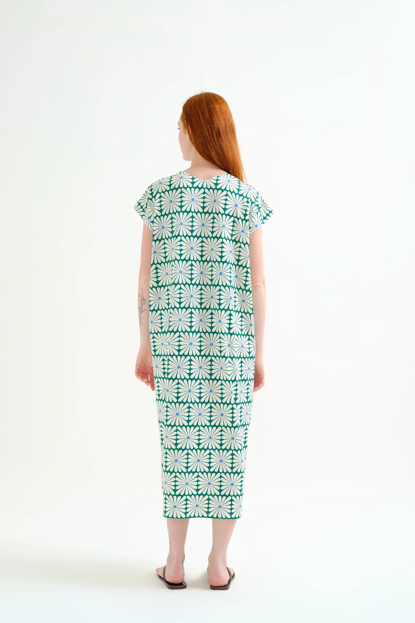 Kaftan largo con estampado Olive Flower Green