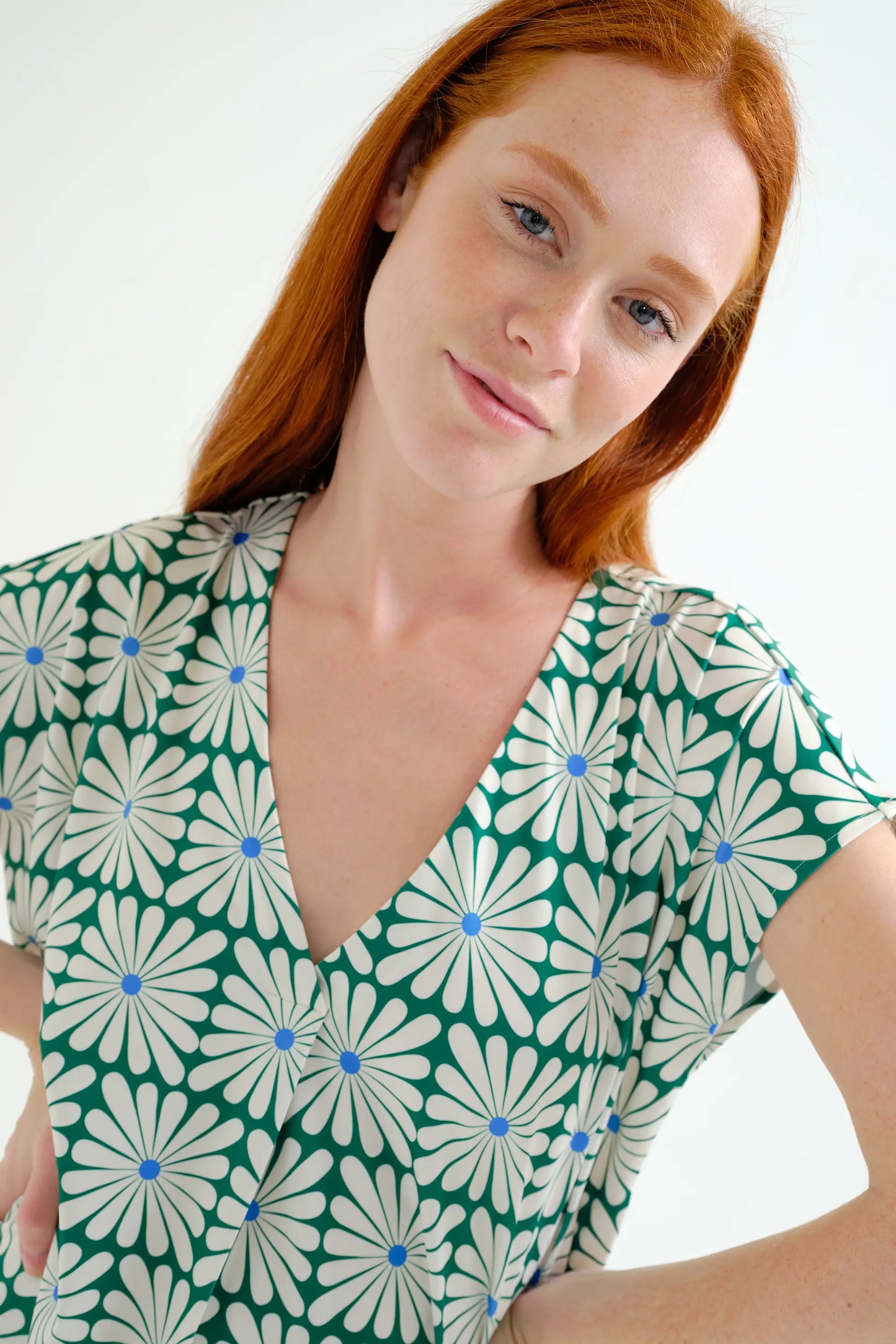 Kaftan largo con estampado Olive Flower Green