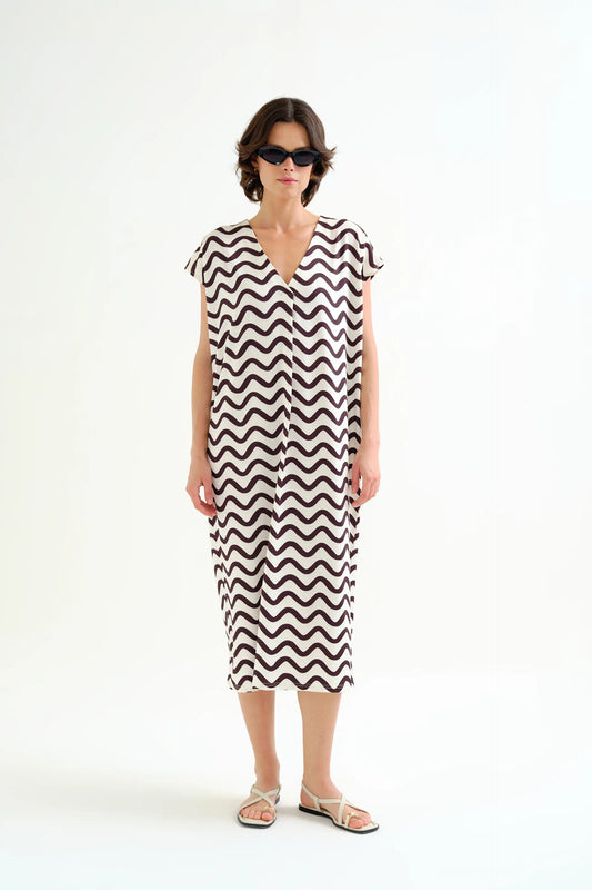 Kaftan largo con estampado Wave Black & White