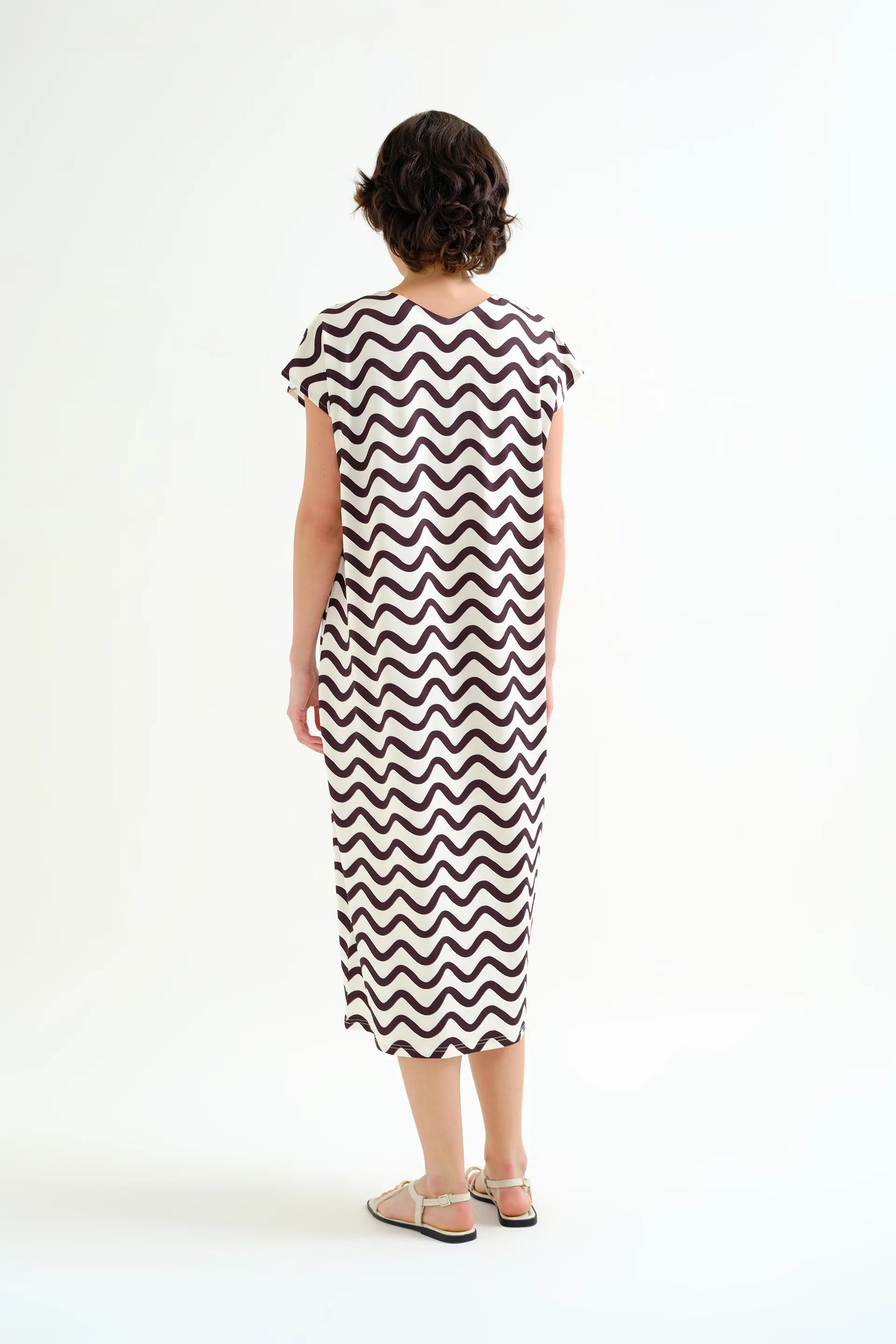 Long kaftan with Wave print Black &amp; White