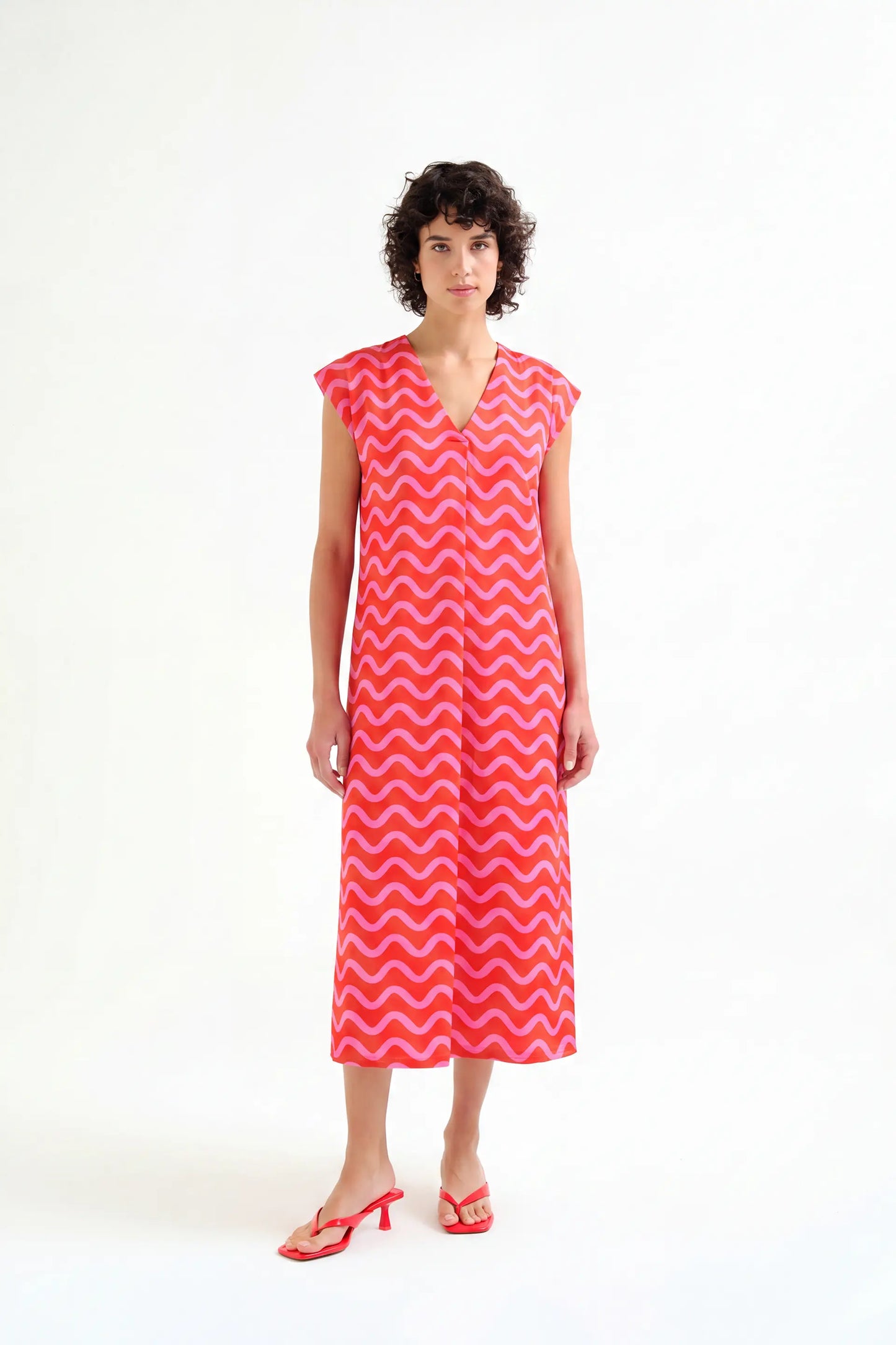 Kaftano lungo con stampa Wave Red & Pink