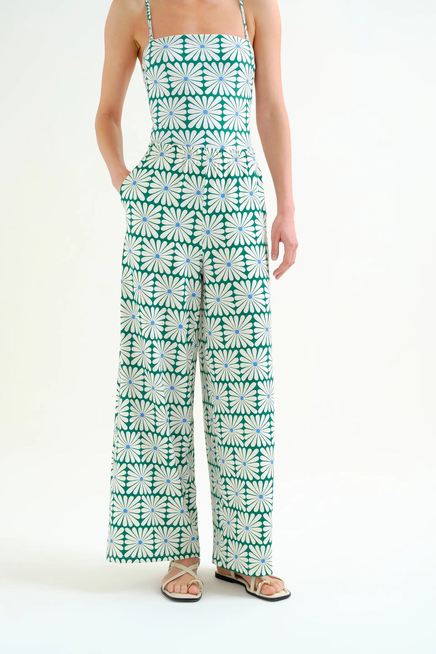 Pantaloni con stampa Olive Flower Green