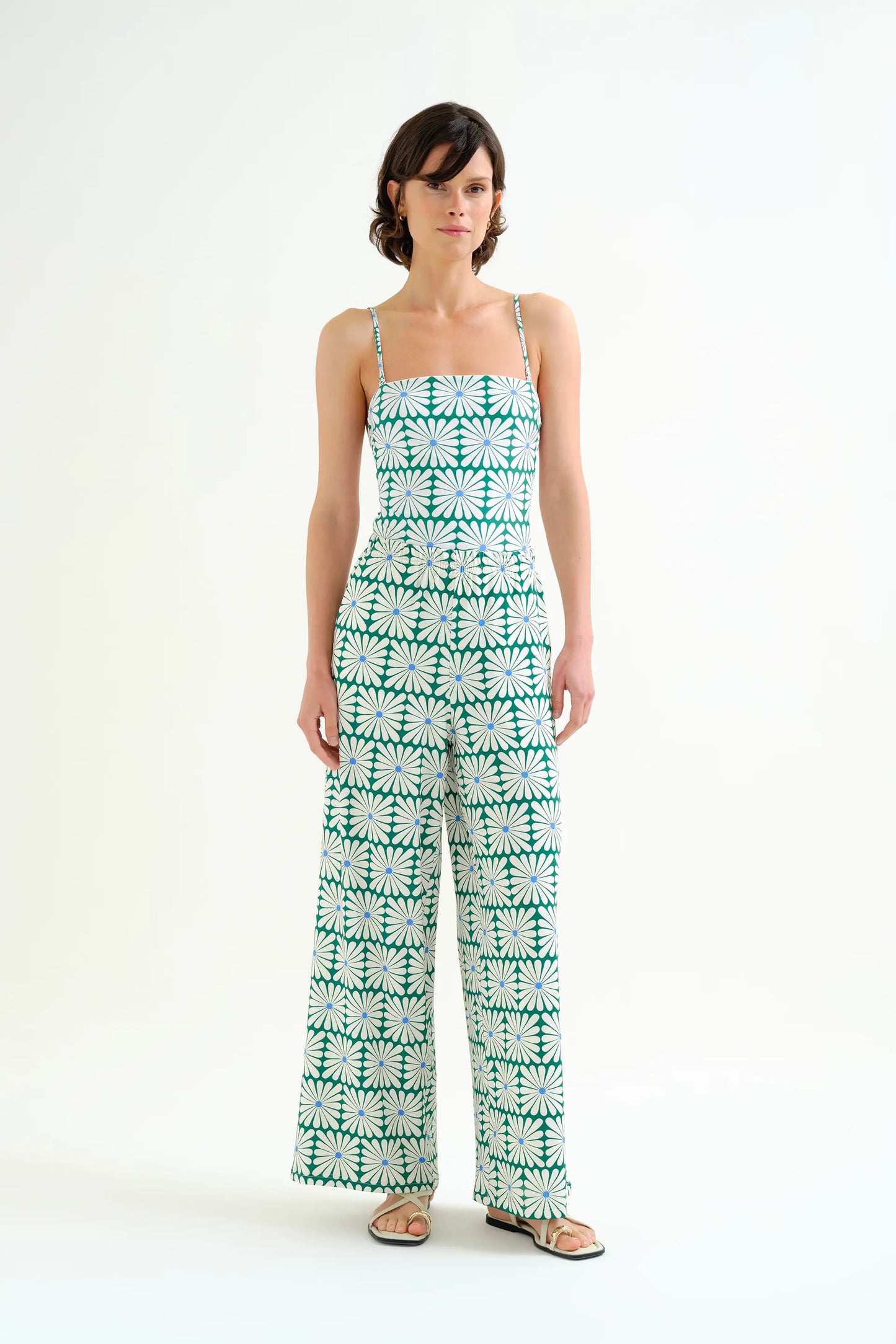 Pantaloni con stampa Olive Flower Green