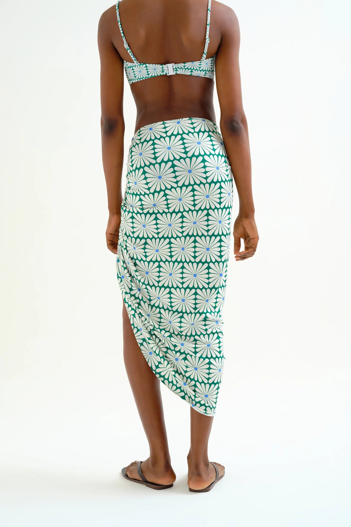 Midi skirt with Olive Flower Green print