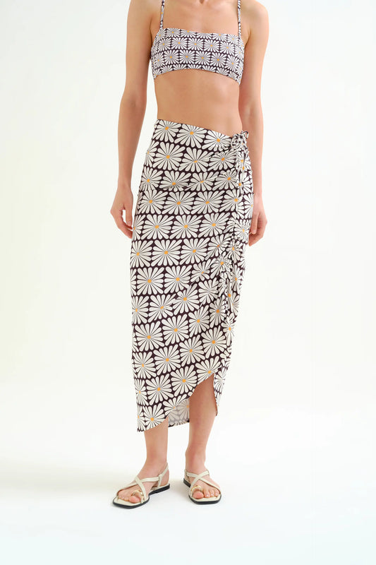 Falda midi con estampado Olive Flower Black