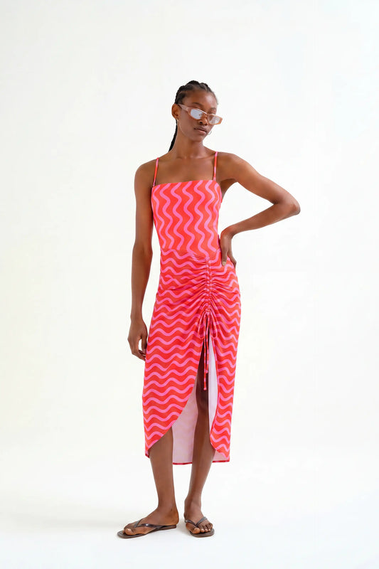 Falda midi con estampado Wave Red & Pink