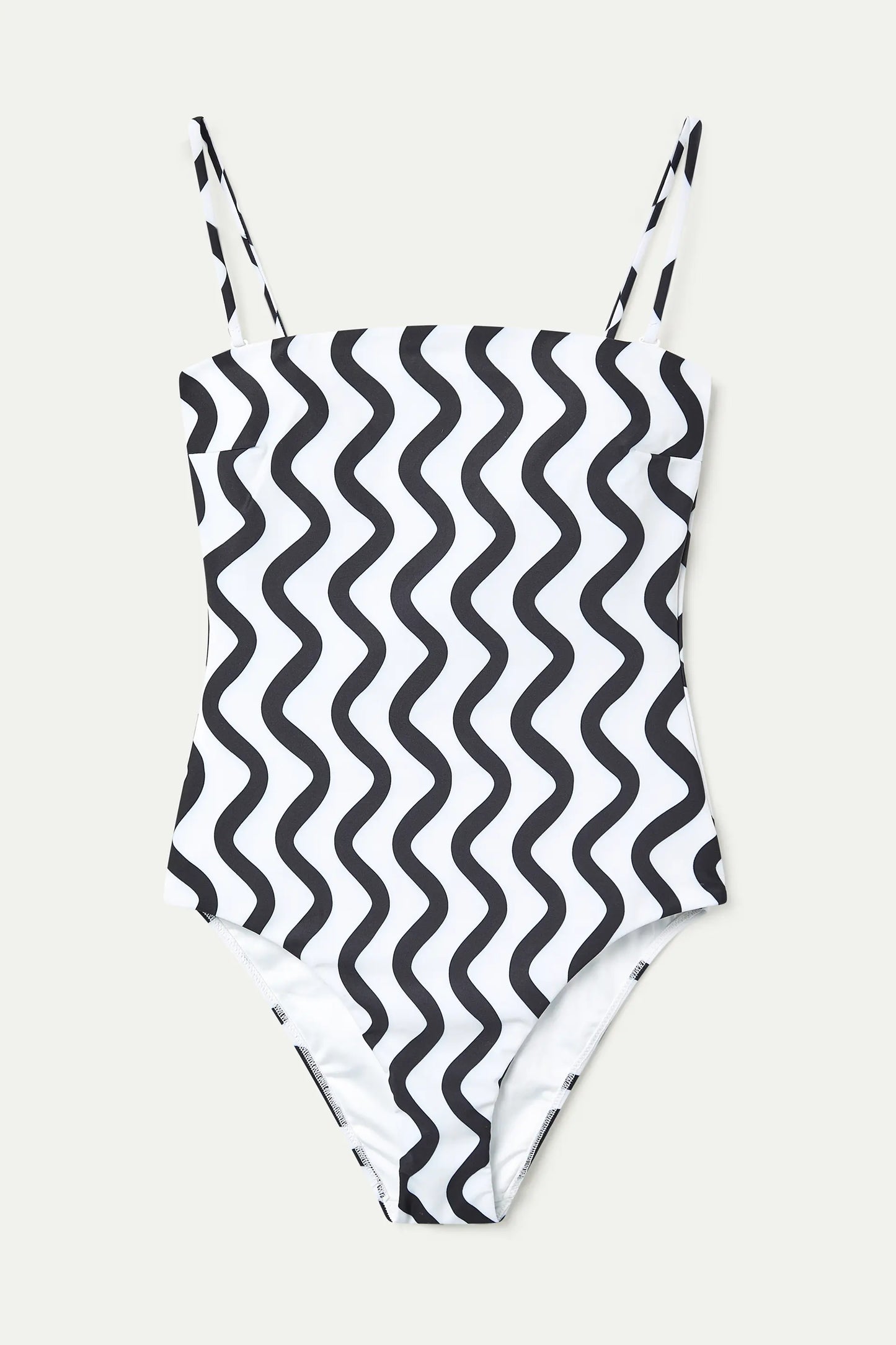 Bañador escote recto estampado Wave Black & White