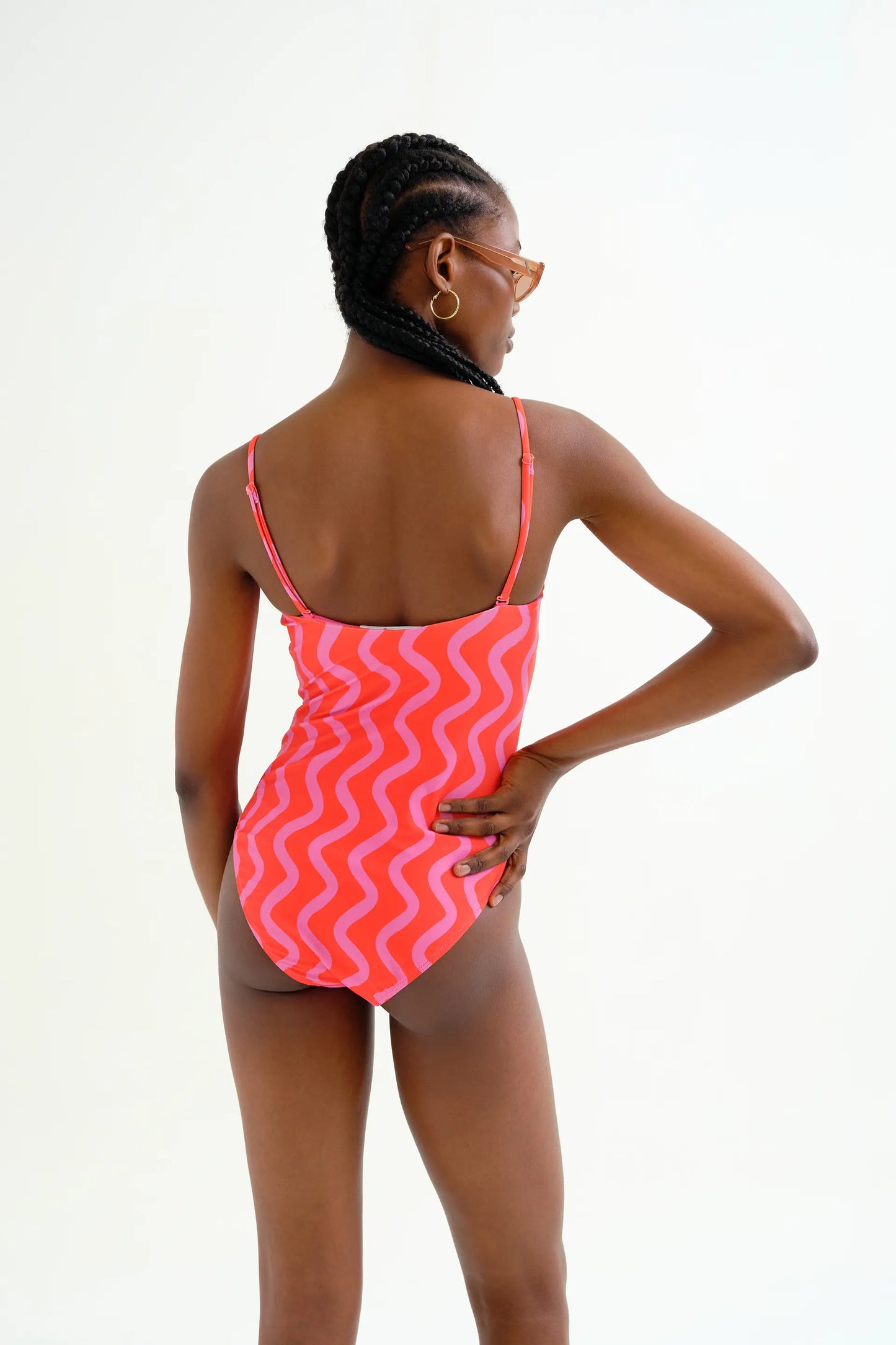 Bañador escote recto estampado Wave Red & Pink