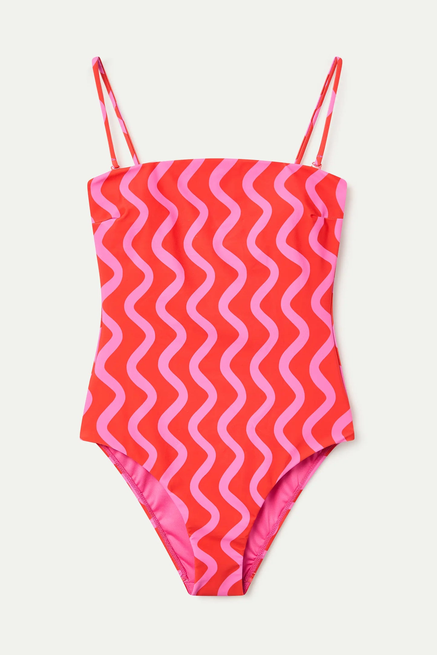 Bañador escote recto estampado Wave Red & Pink