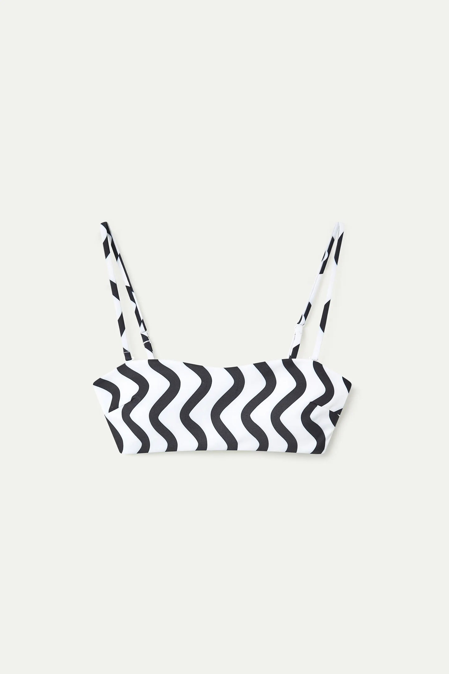 Wave Black &amp; White Print Straight Bikini Top