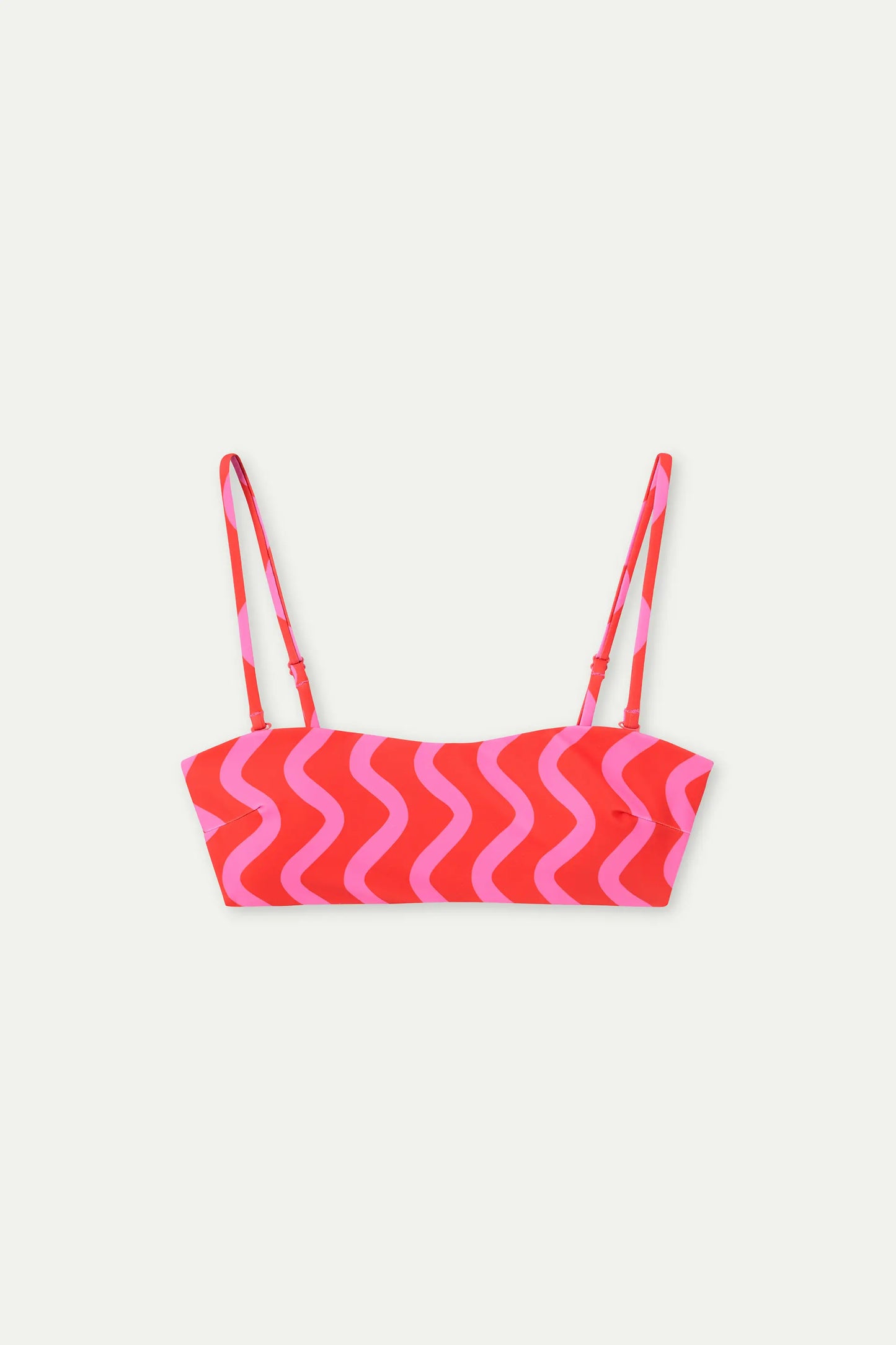 Wave Red &amp; Pink Print Straight Bikini Top