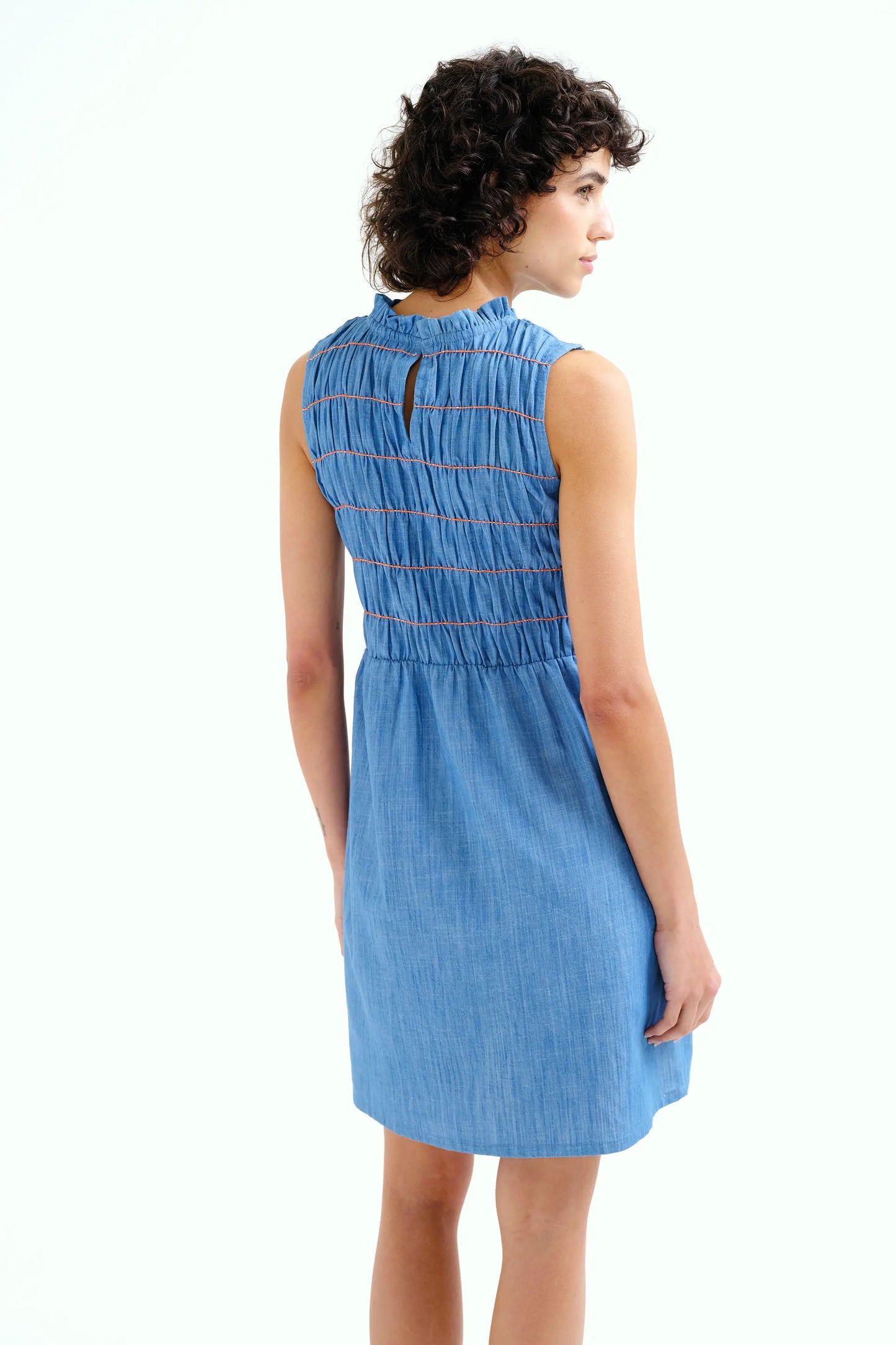 Abito corto in chambray 100% cotone azzurro