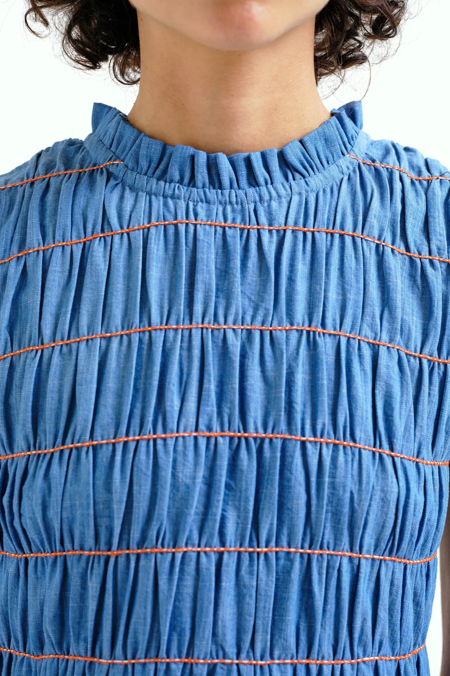 Abito corto in chambray 100% cotone azzurro