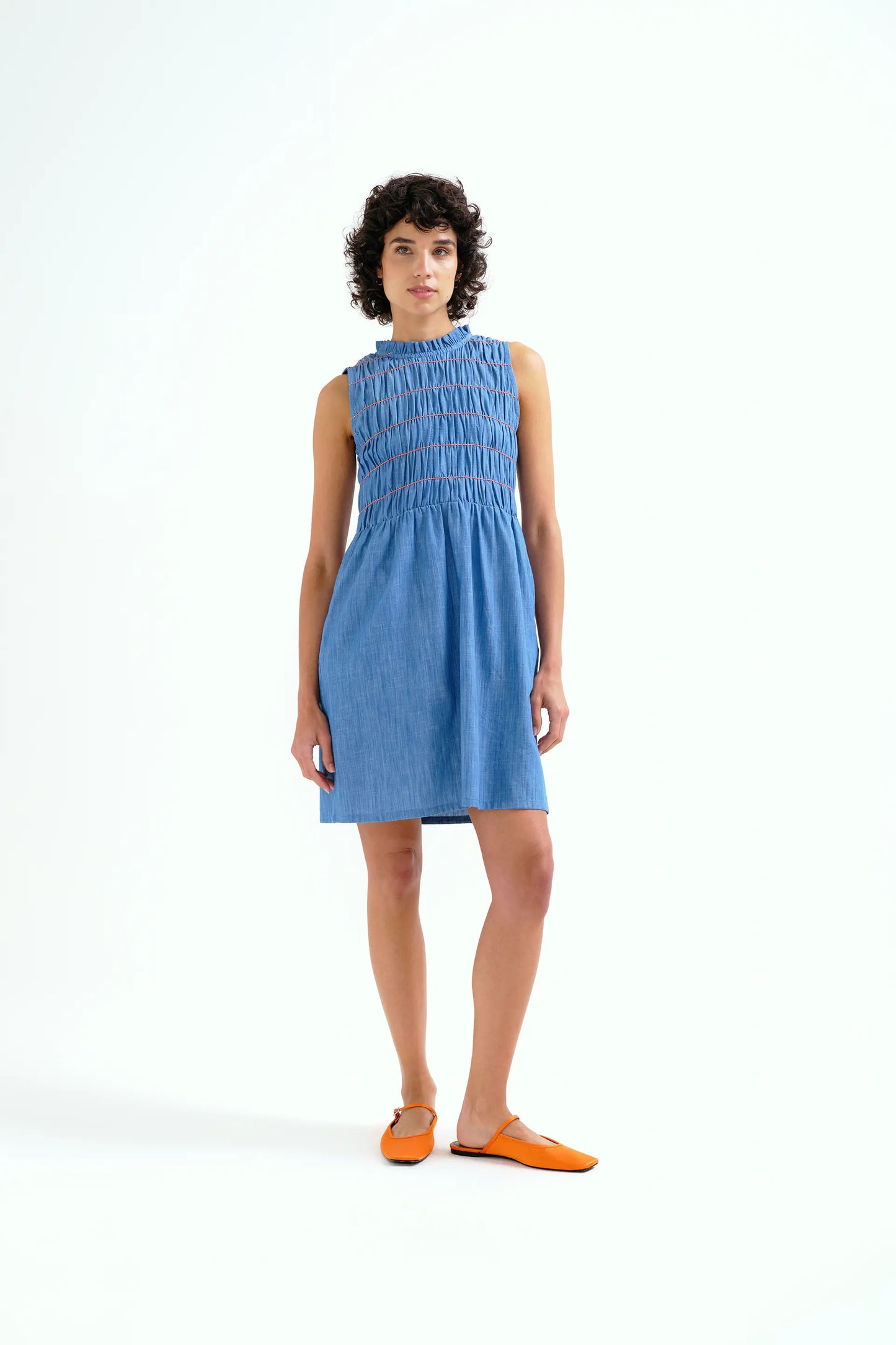 Abito corto in chambray 100% cotone azzurro