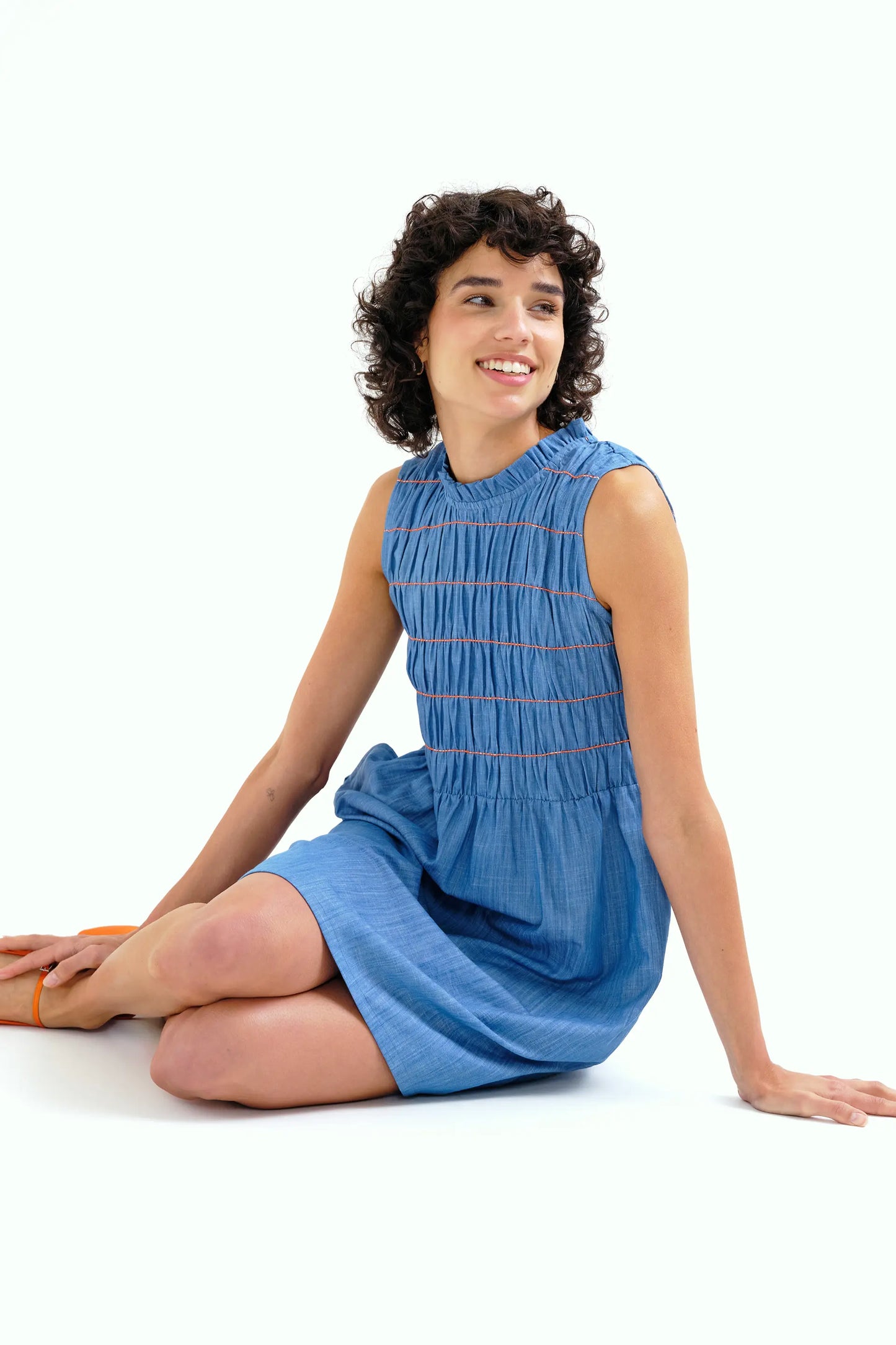 Abito corto in chambray 100% cotone azzurro