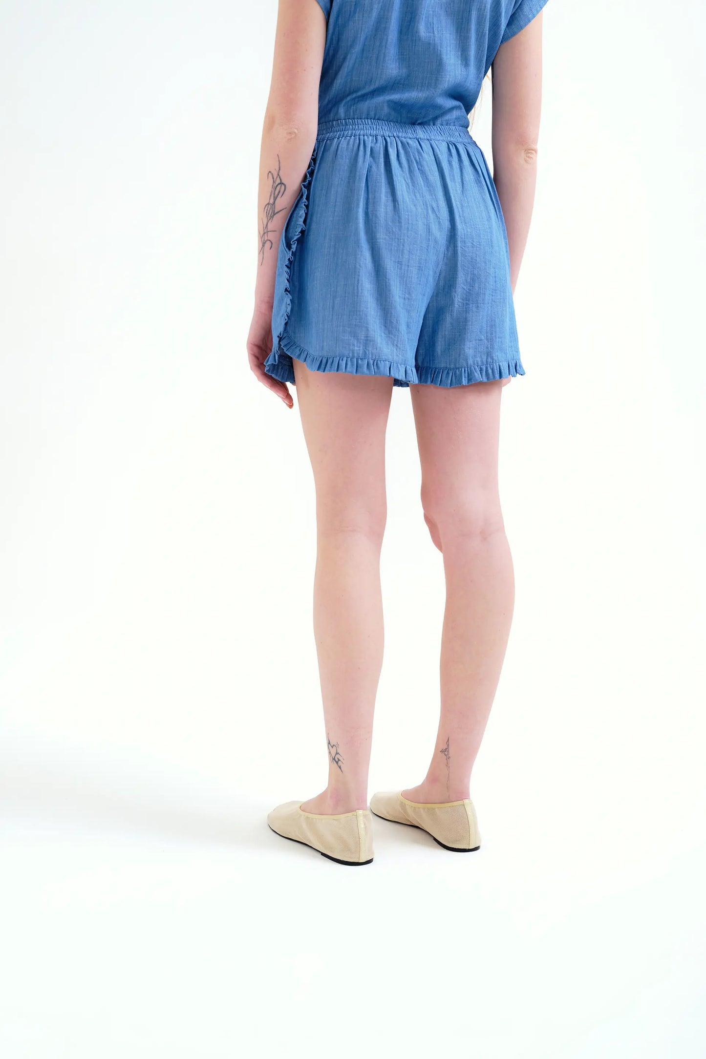 Pantaloncini 100% cotone chambray azzurro