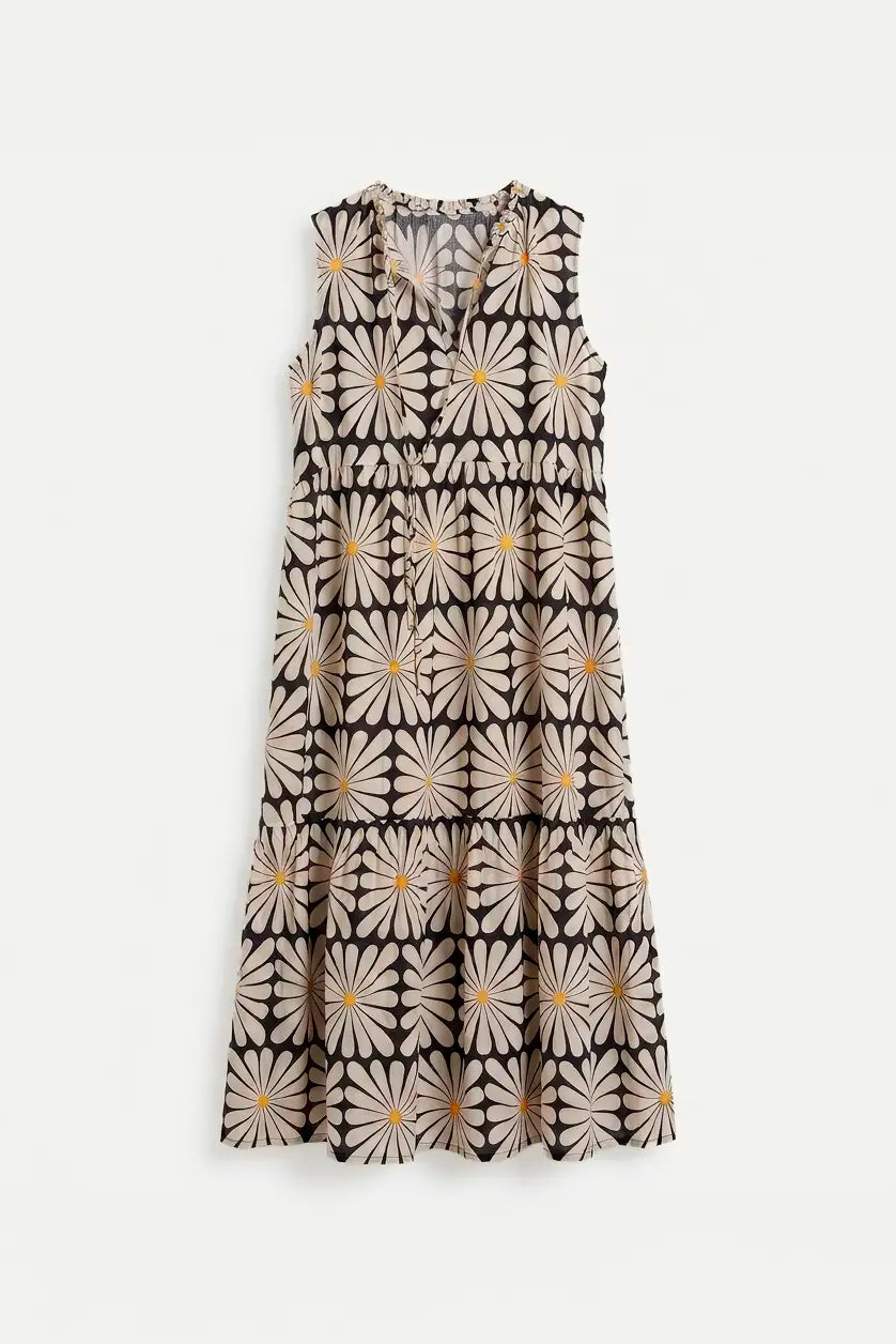 Long dress with Olive Flower Black print