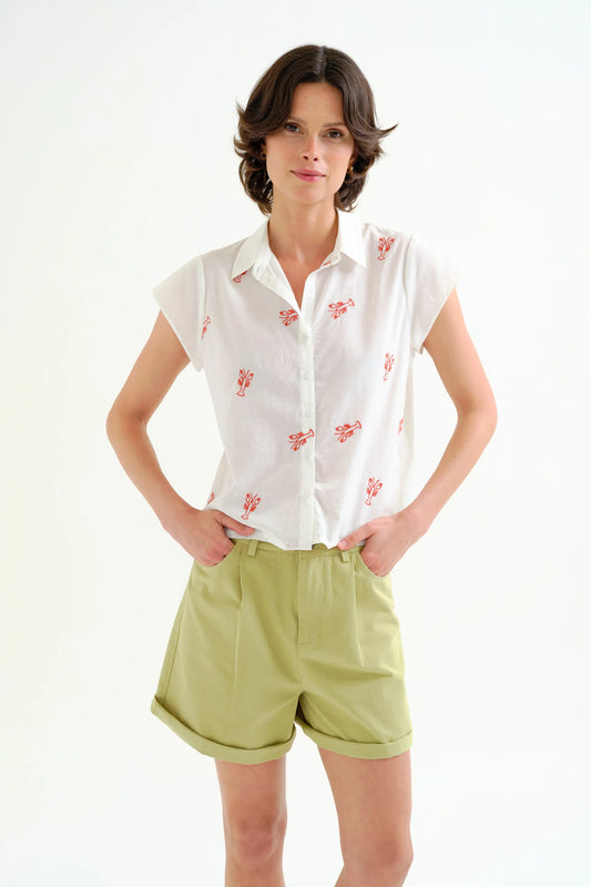 Camisa con bordado de Langosta roja