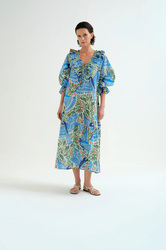 Vestido largo playero con estampado Parrot