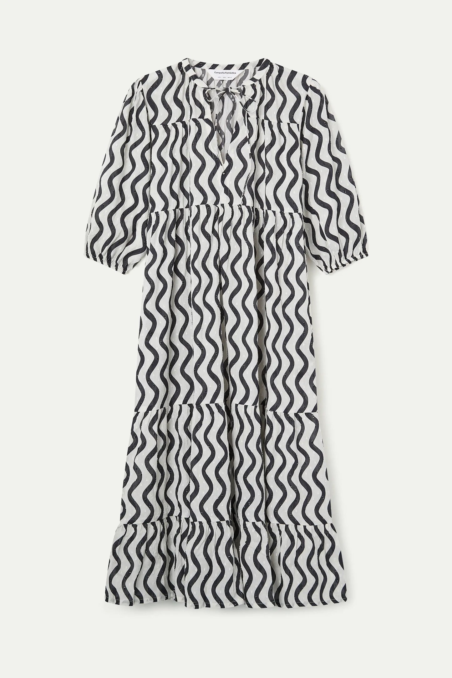 Long beach dress with Wave print Black &amp; White