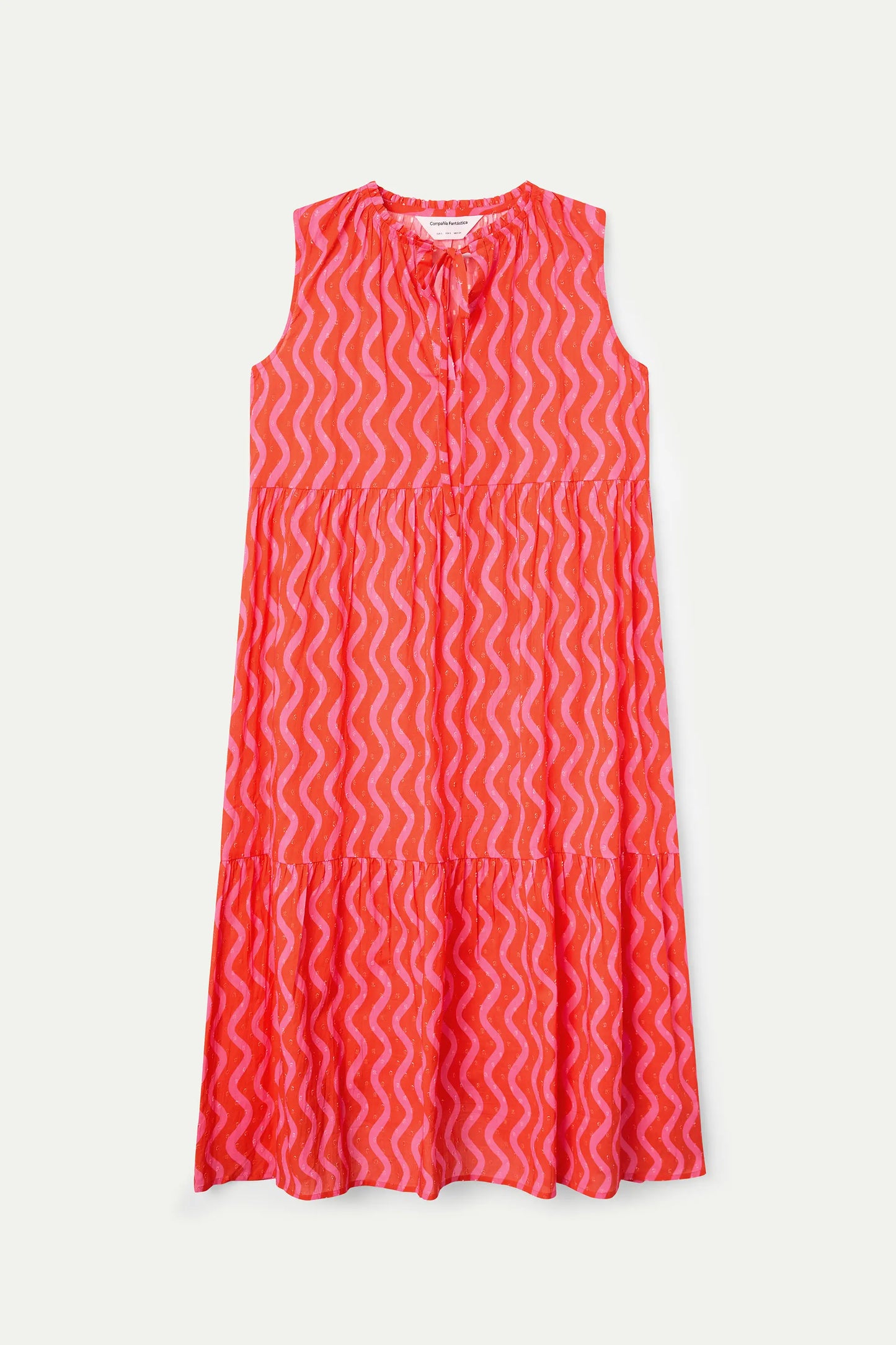Long beach dress with Wave Red &amp; Pink print