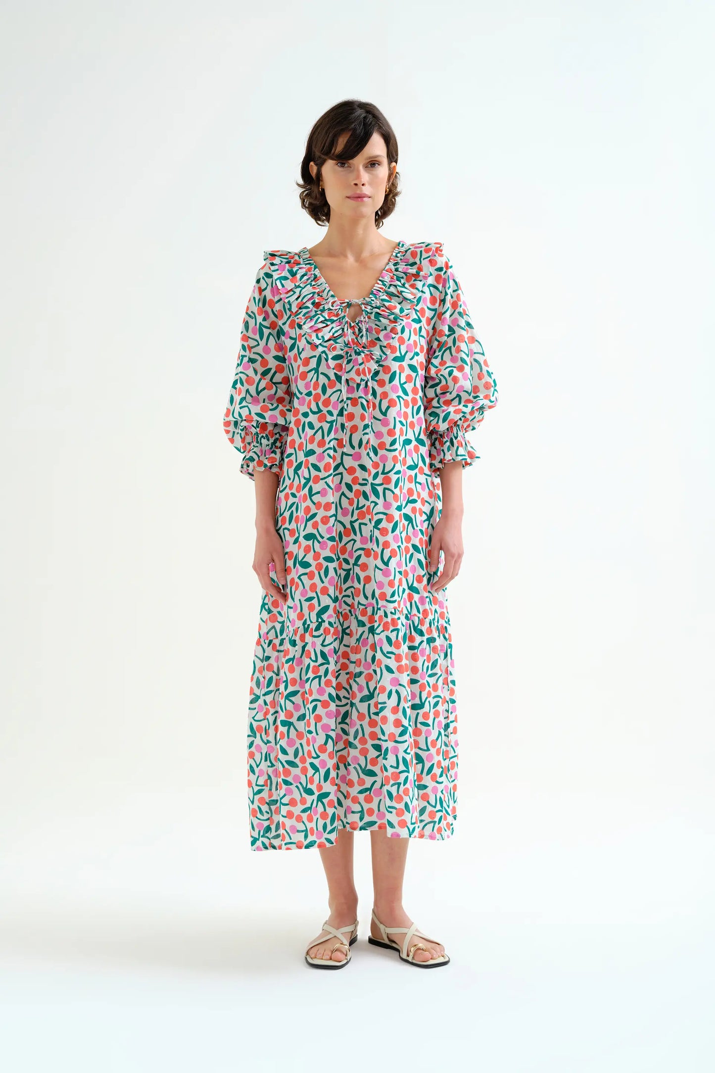 Long beach dress with burgundy print