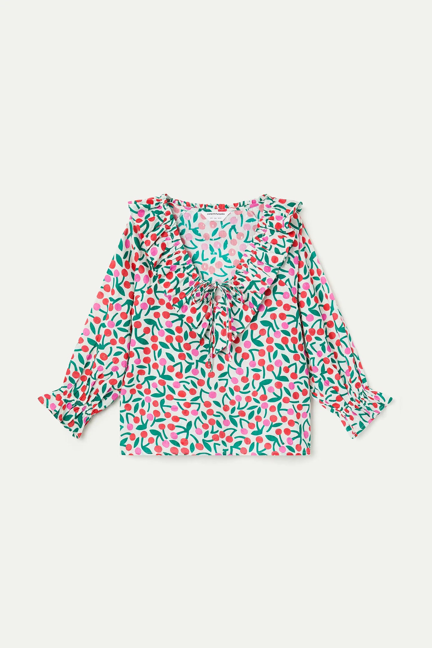 Long-sleeved beach top with burgundy print