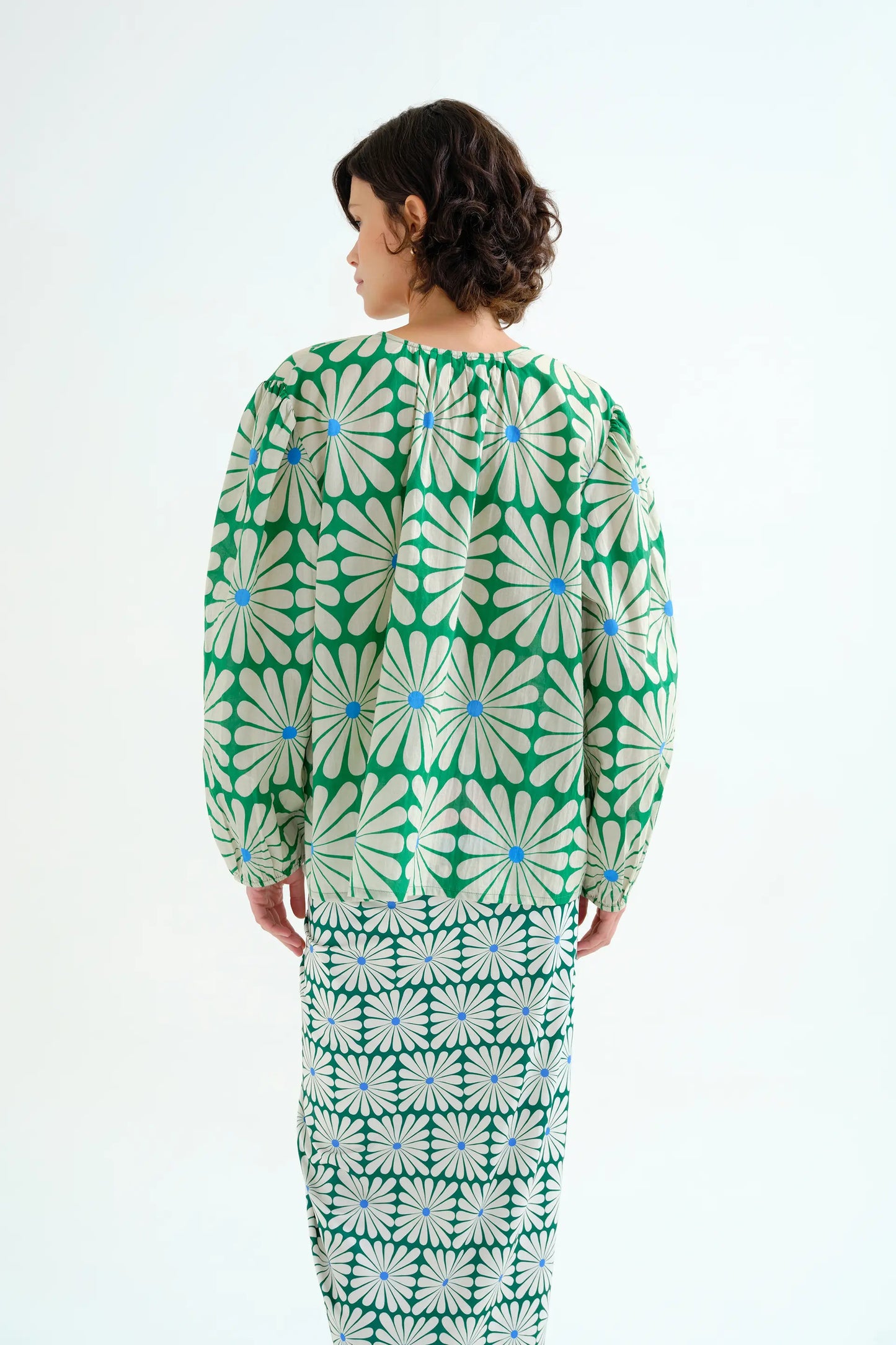 Top da spiaggia con stampa Olive Flower Green