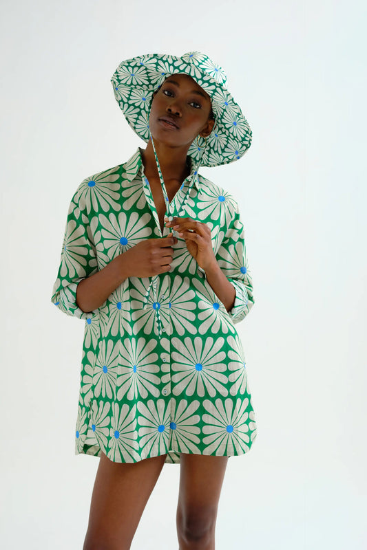 Camisa playera con estampado Olive Flower Green