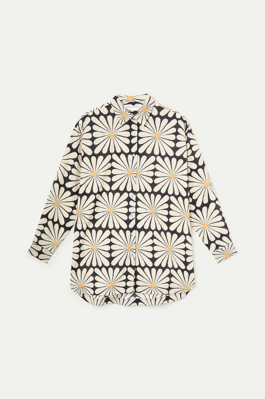 Camisa playera con estampado Olive Flower Black