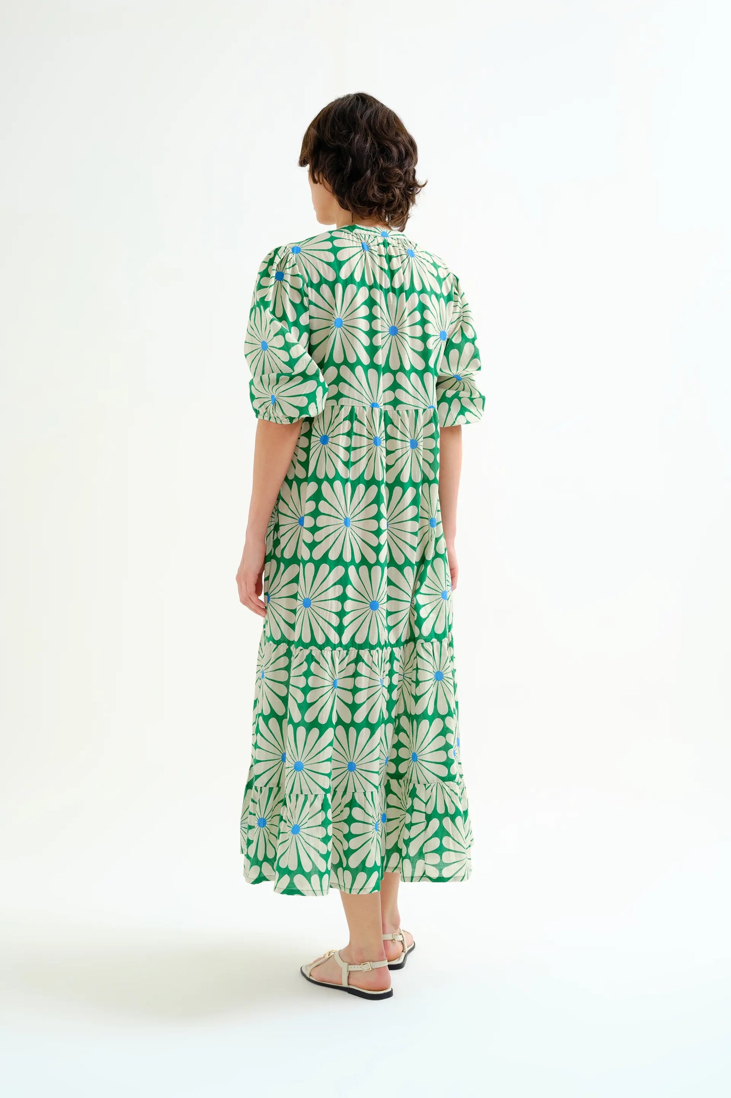 Vestido largo playero con estampado Olive Flower Green