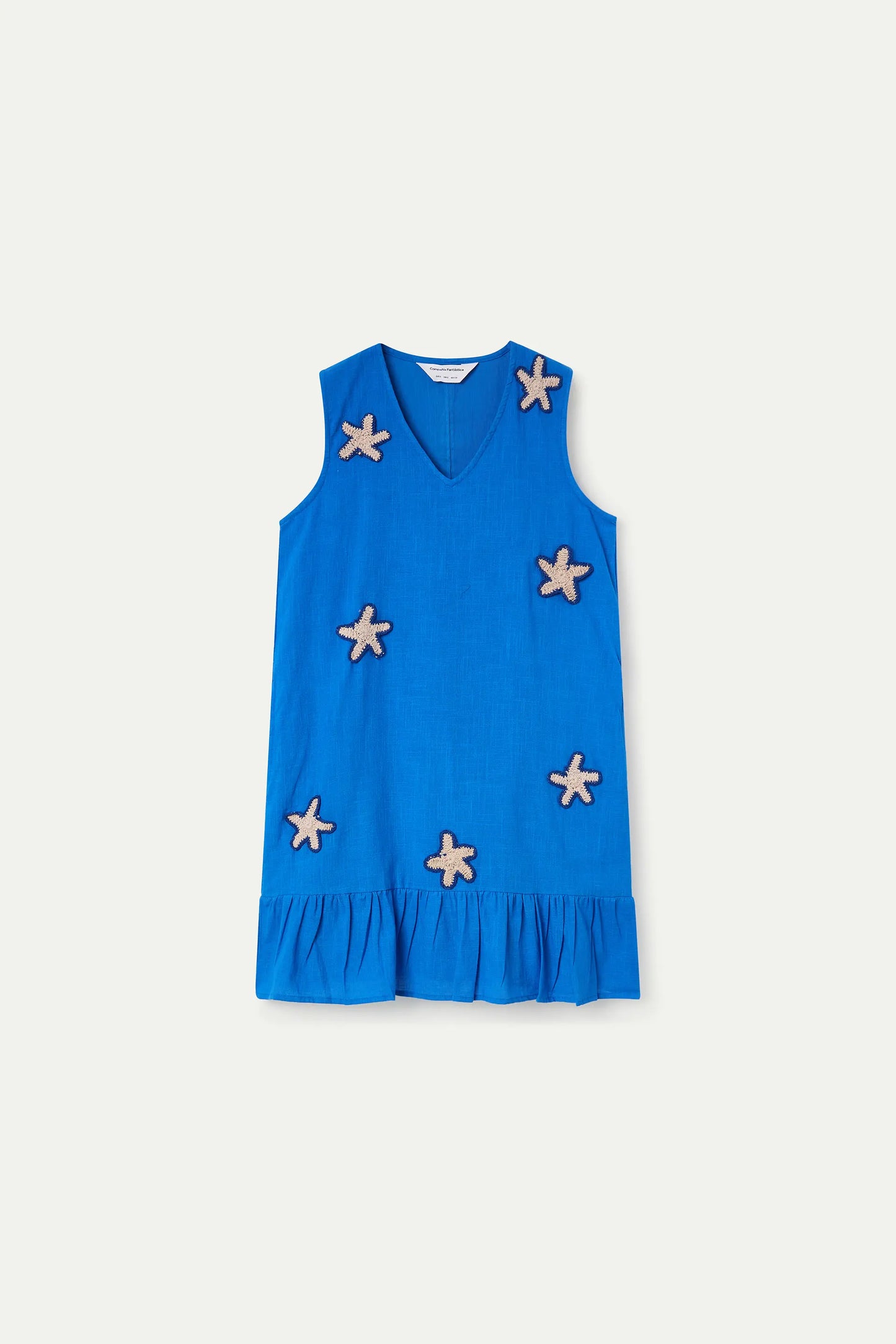 Vestido corto 100% algodón azul marino con apliques de estrellas