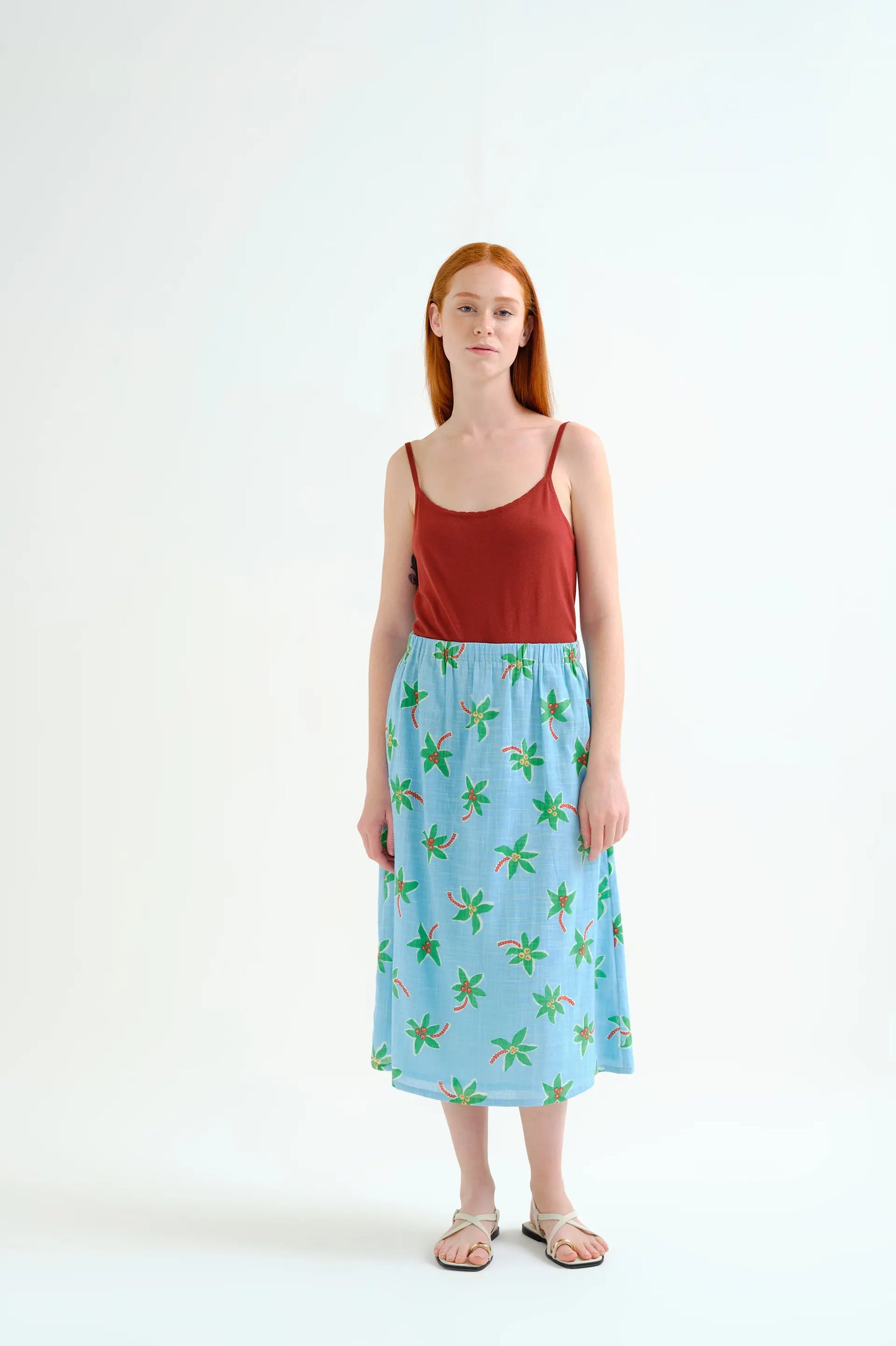 Small Coconut Print Midi Skirt