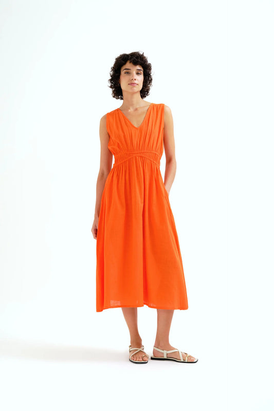 Abito midi arancione in 100% cotone