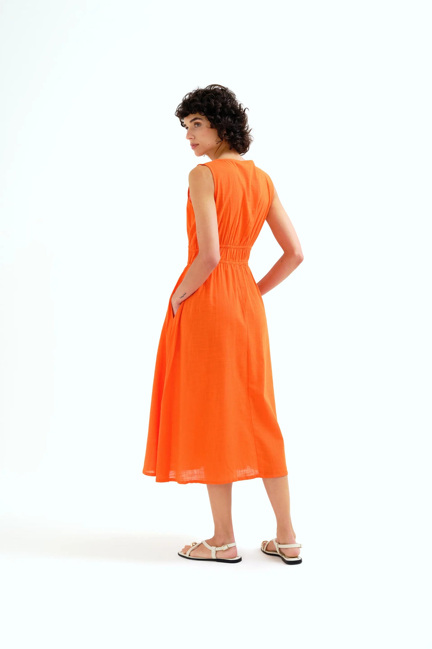 Vestido midi 100% algodón naranja